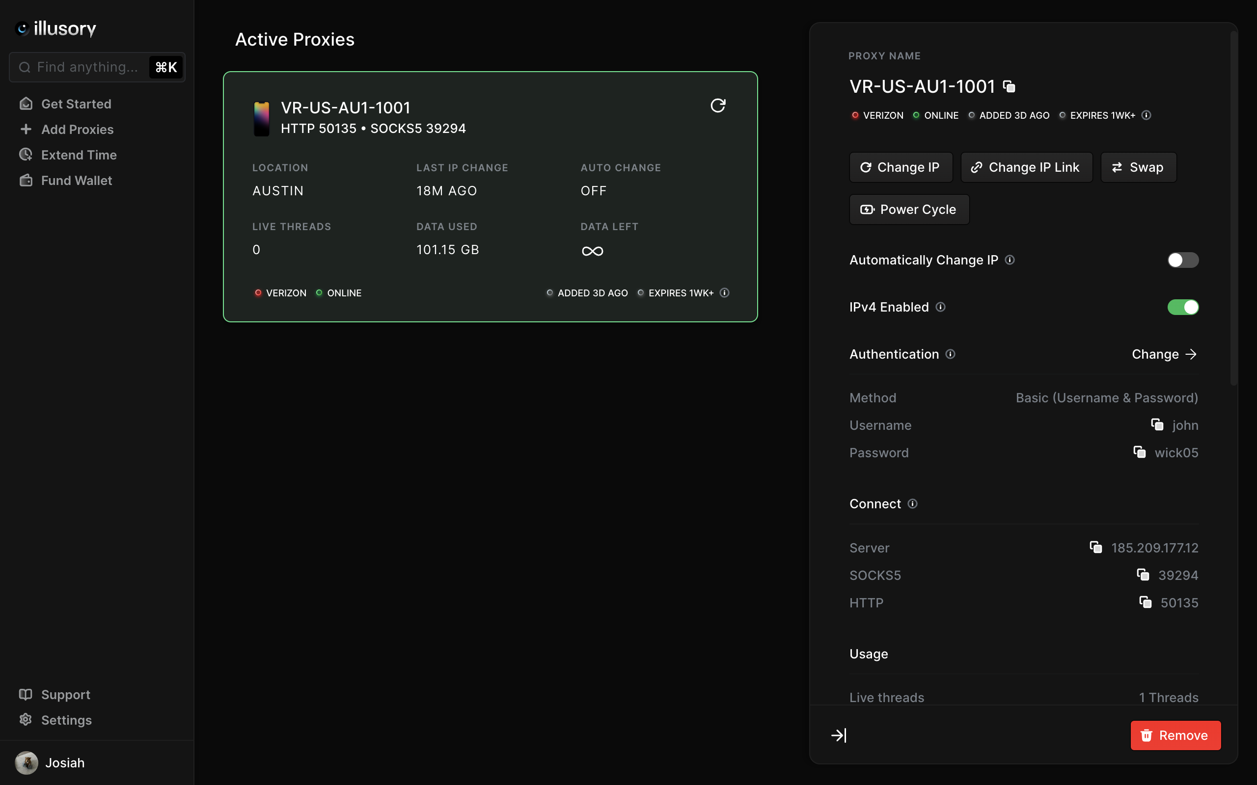 Here, you'll find proxy authentication details.