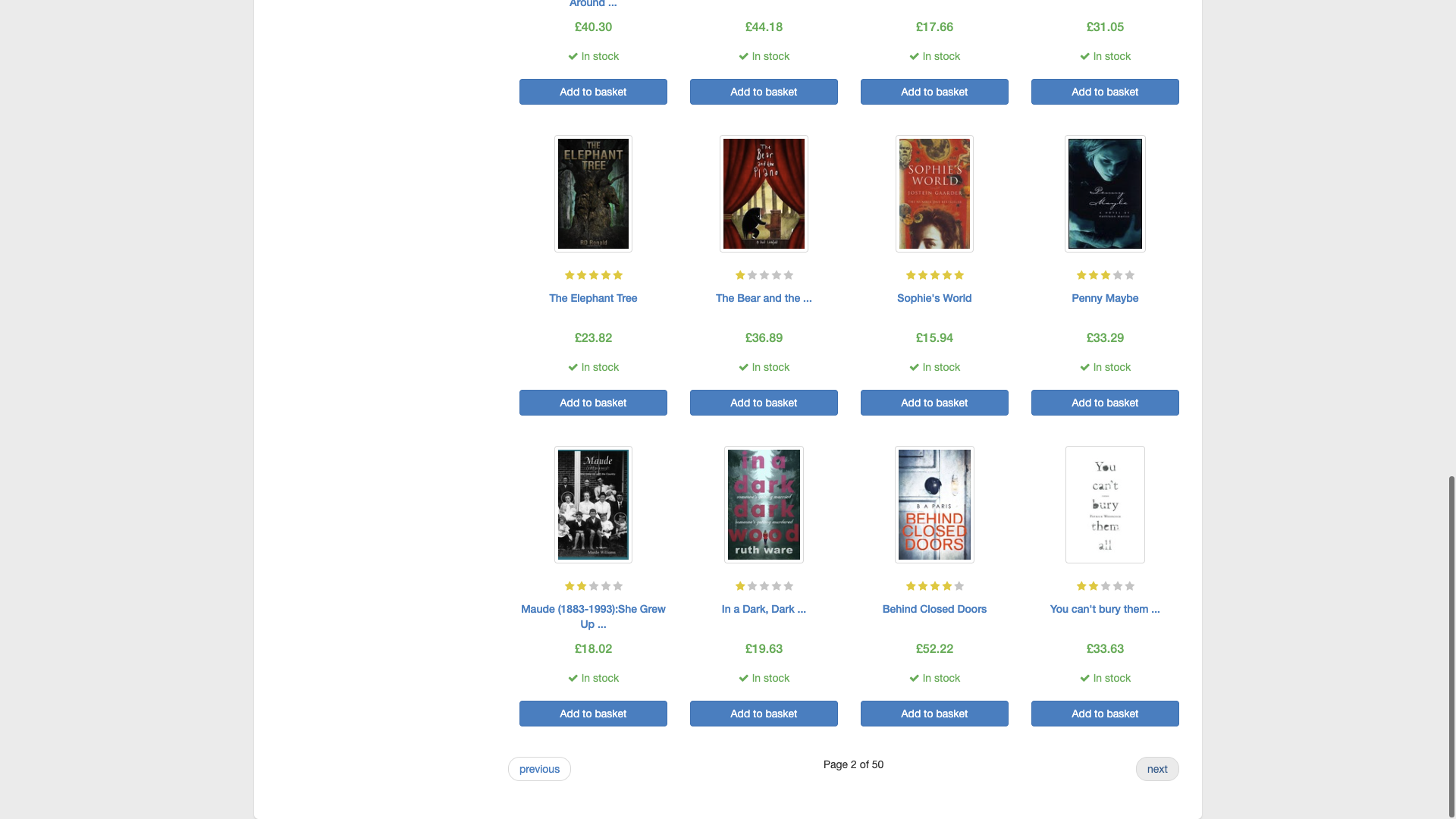 Here is the page that we'll be scraping. The page contains a list of book links. We'll need to paginate across this list, and visit each of the links individually.