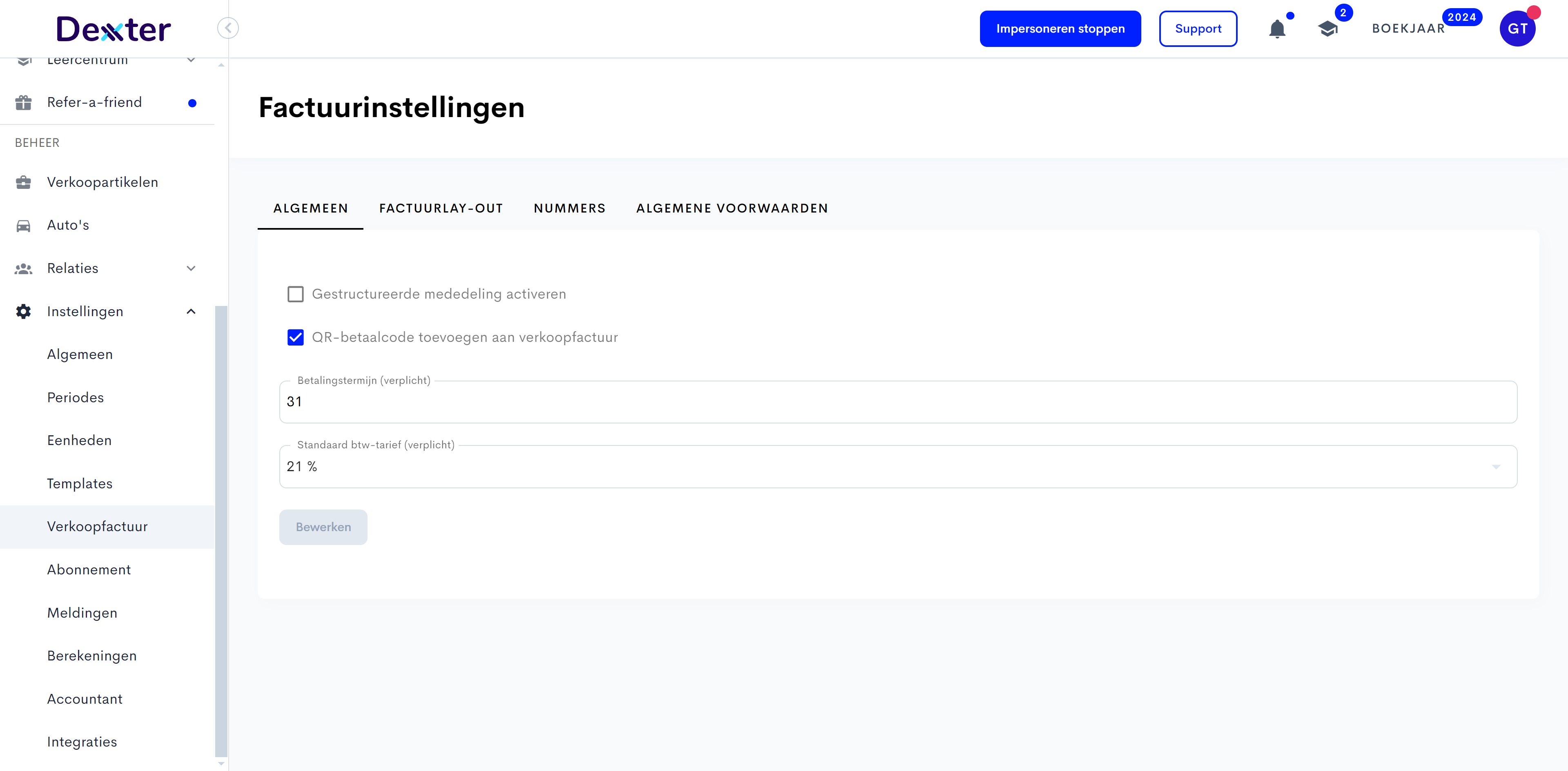 Hier kan je een aantal opties terugvinden, waaronder de document lay-out.

Deze worden toegepast op offertes, creditnota's en verkoopfacturen.