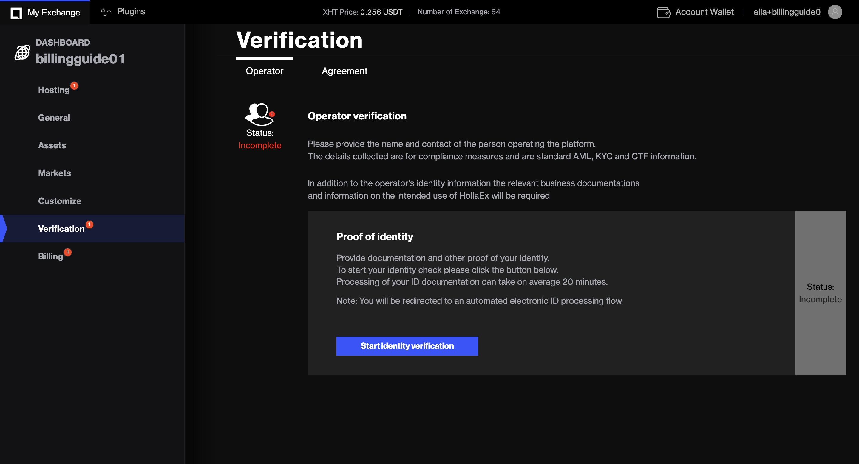 Click the button to start the identity verification.