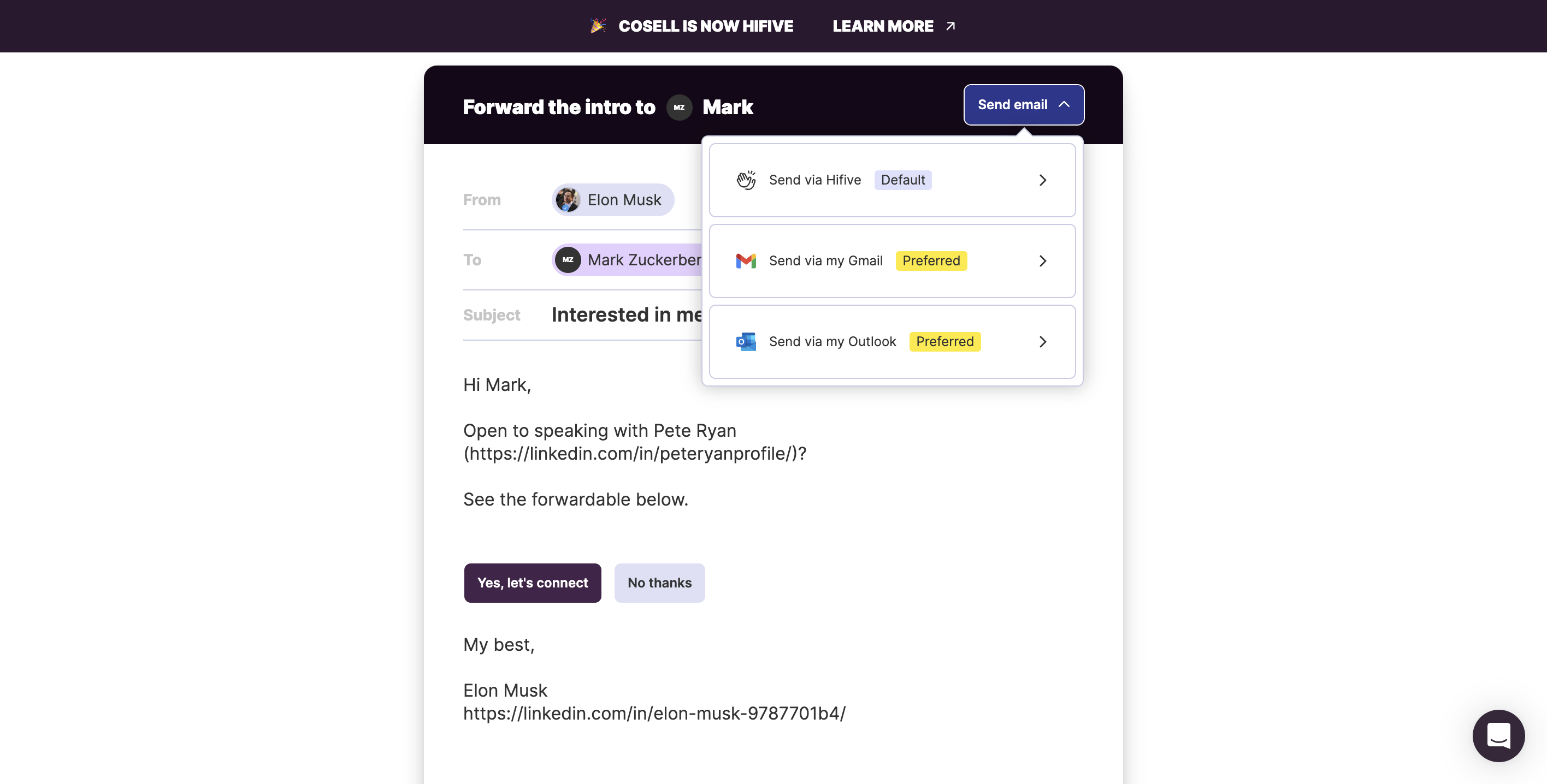 Now the Connector can choose the preferred delivery method for the double-opt in intro. 