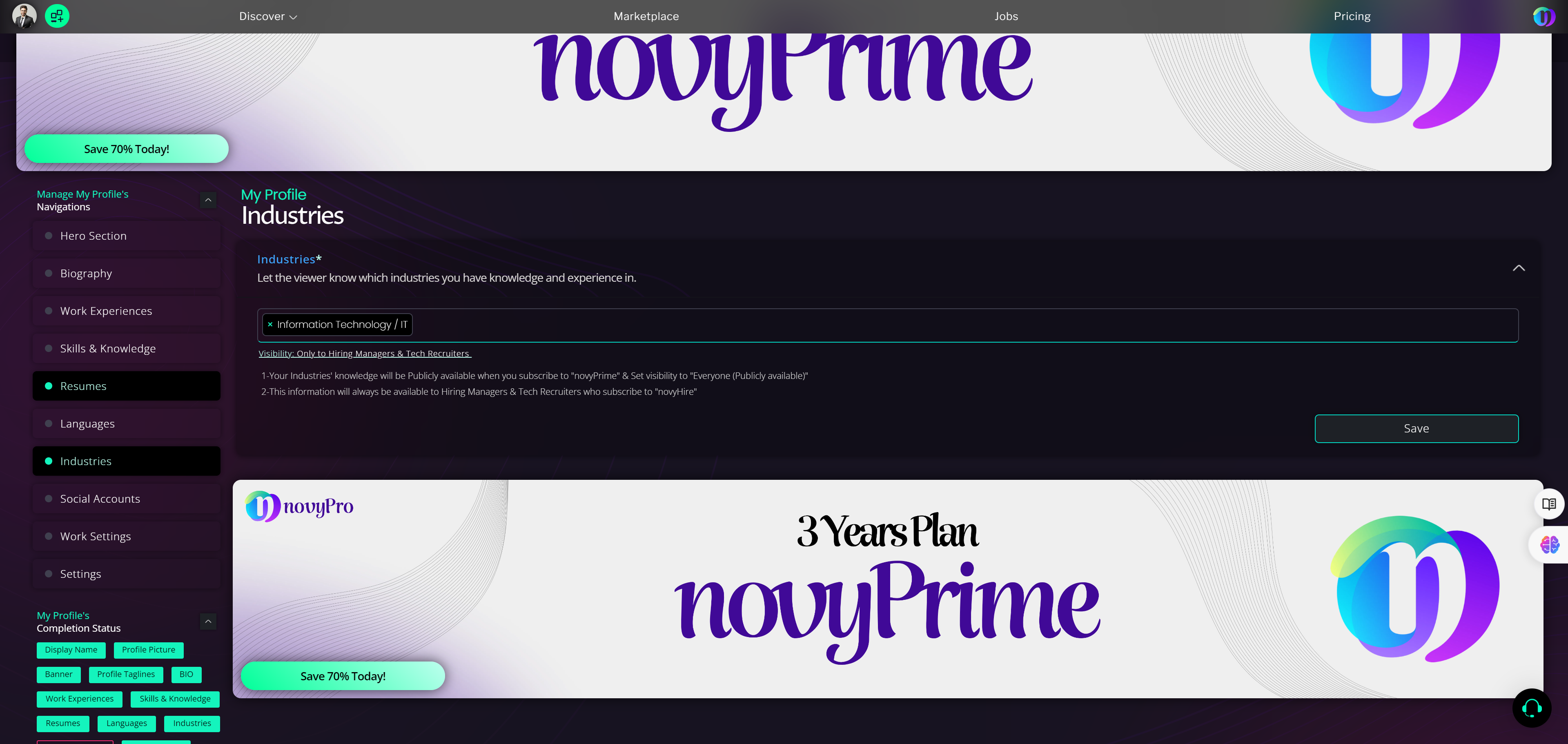 Select for edit your work related settings.