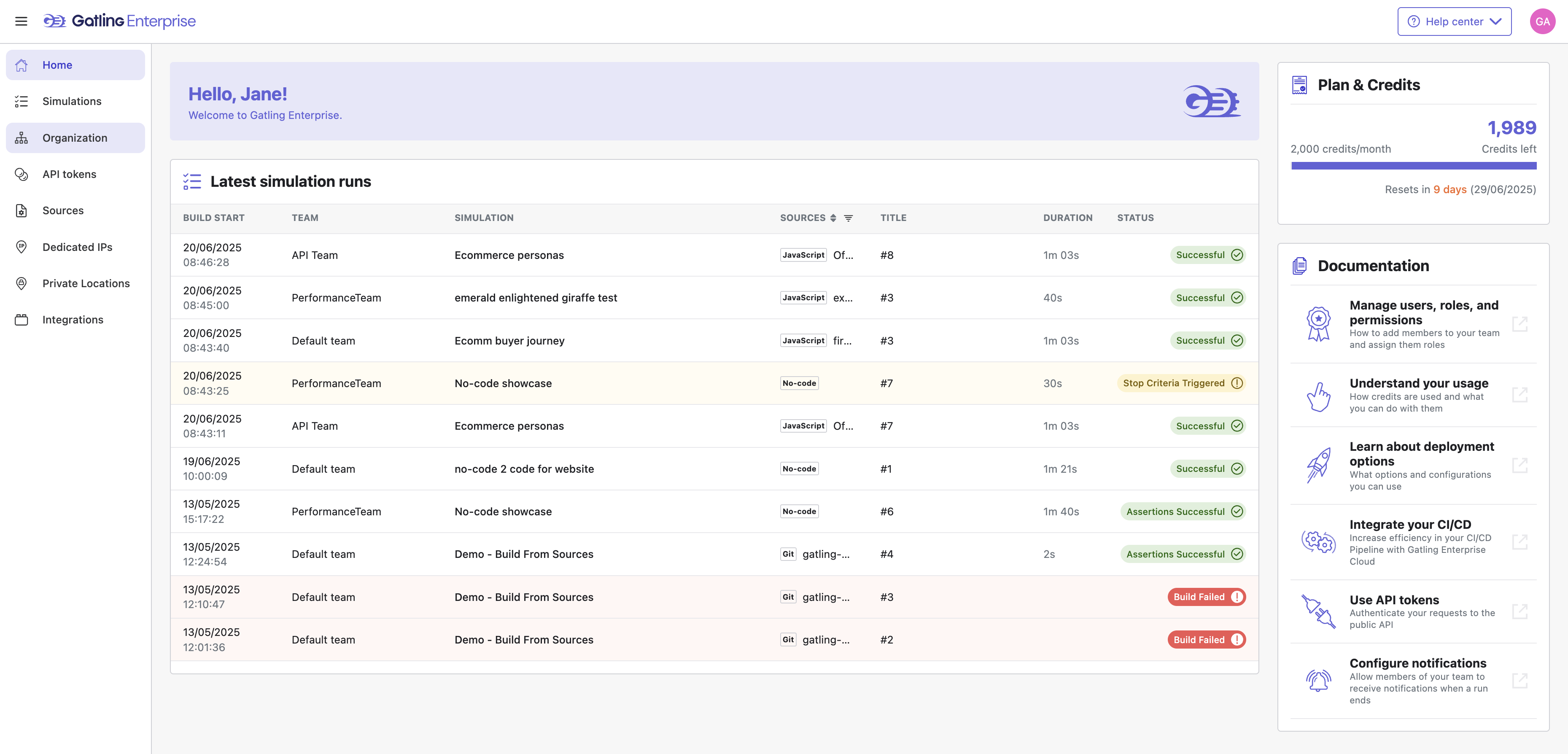 Easily access all your organizational settings and insights from the Organization menu.