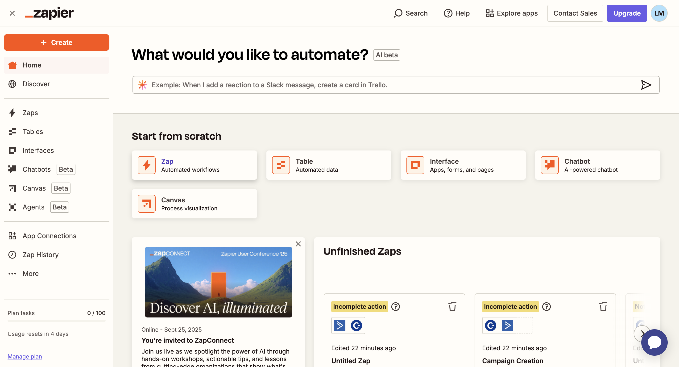 Create a **new zap**.
