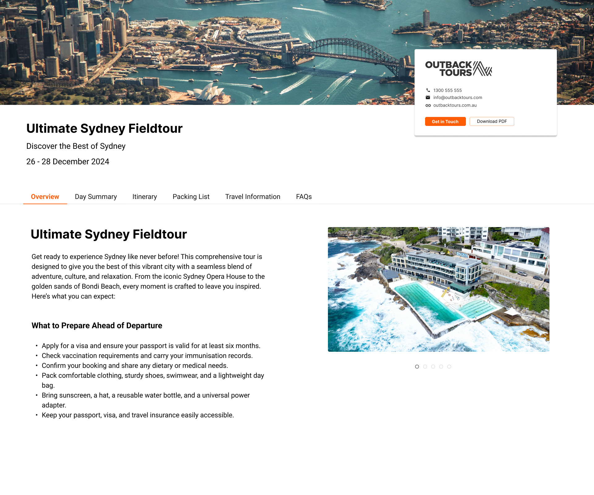 A Tour Landing Page is a dedicated site where guests can find everything they need to prepare for and get excited about their upcoming tour!