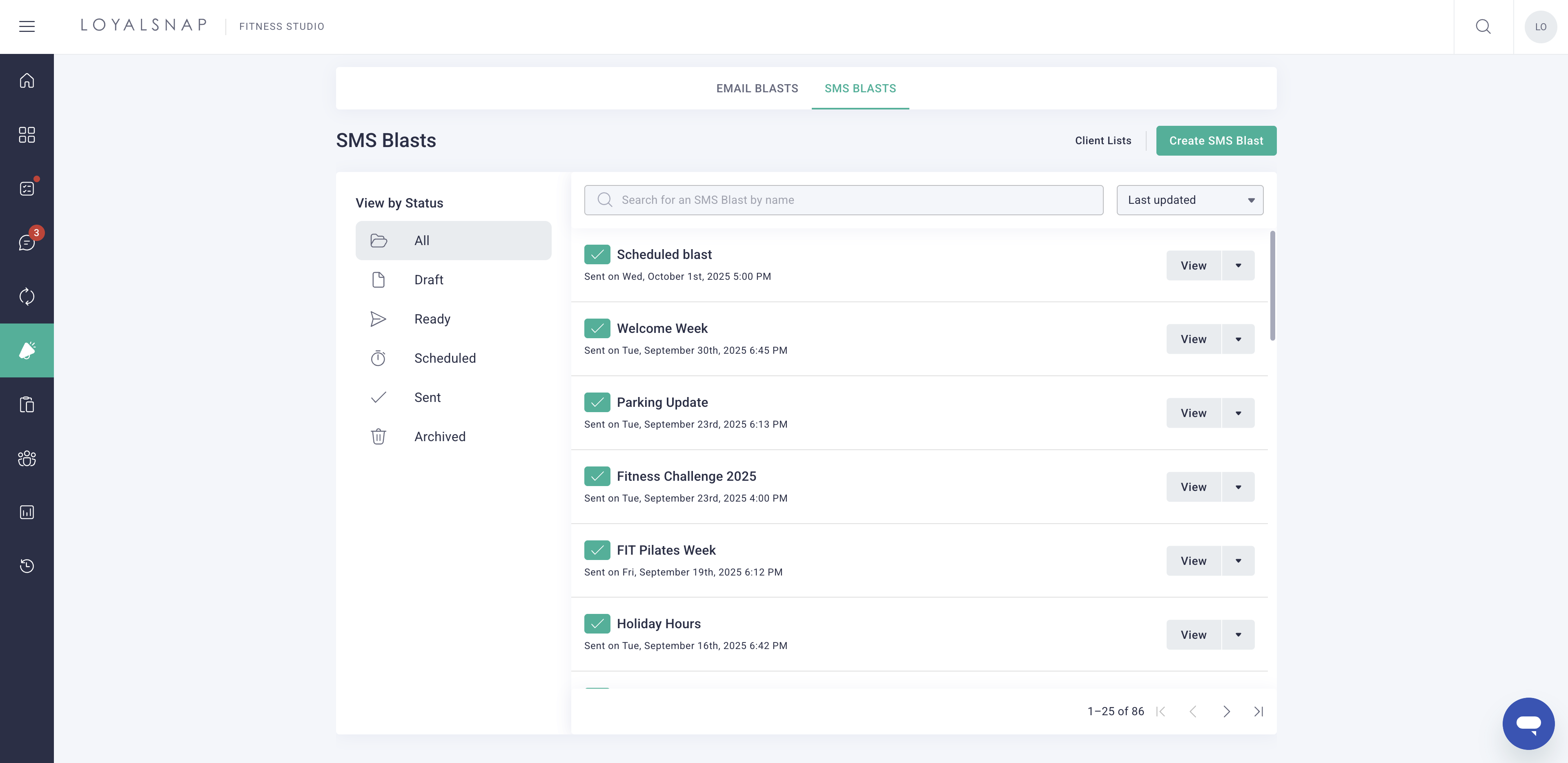 Start by clicking 
"Create SMS Blast"