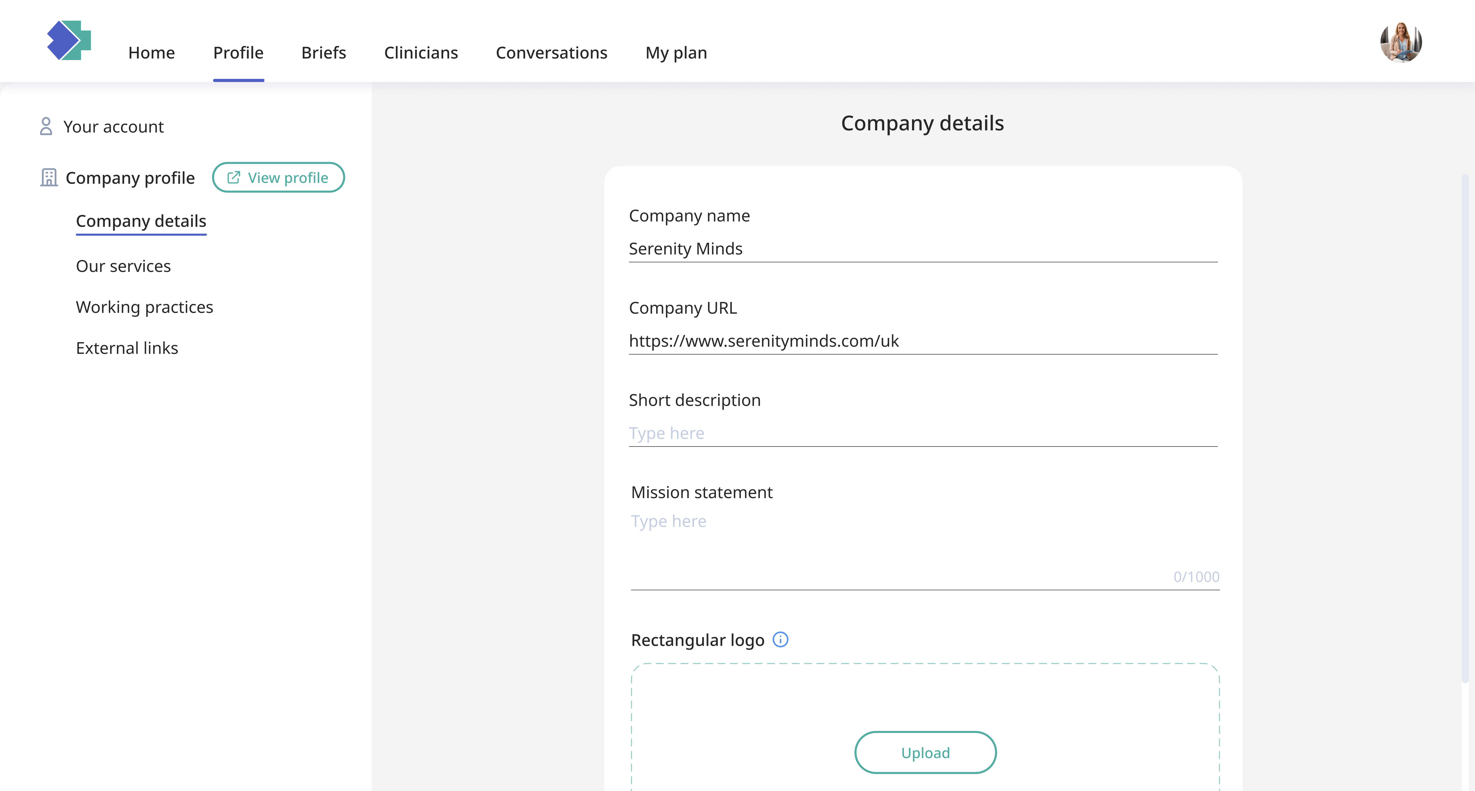 Fill in your company details.