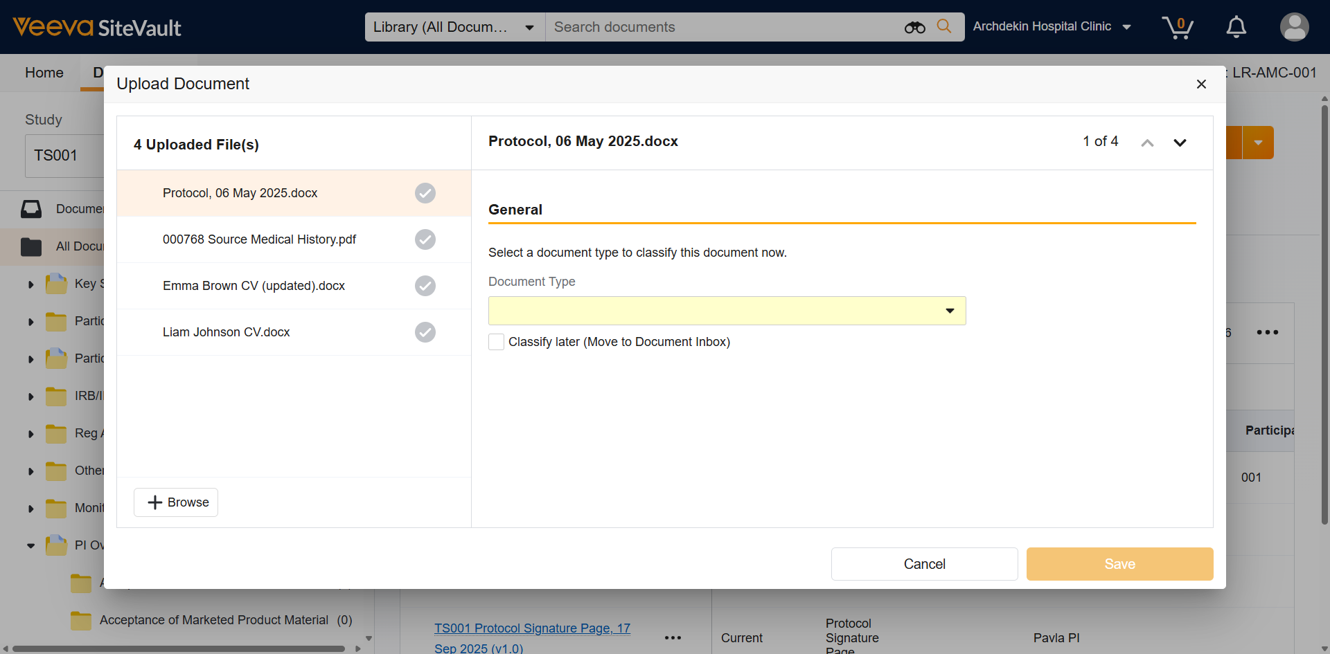 Duplicate detection occurs when uploading and processing a document via the eBinder. 

To begin the process, first the document needs to be classified.