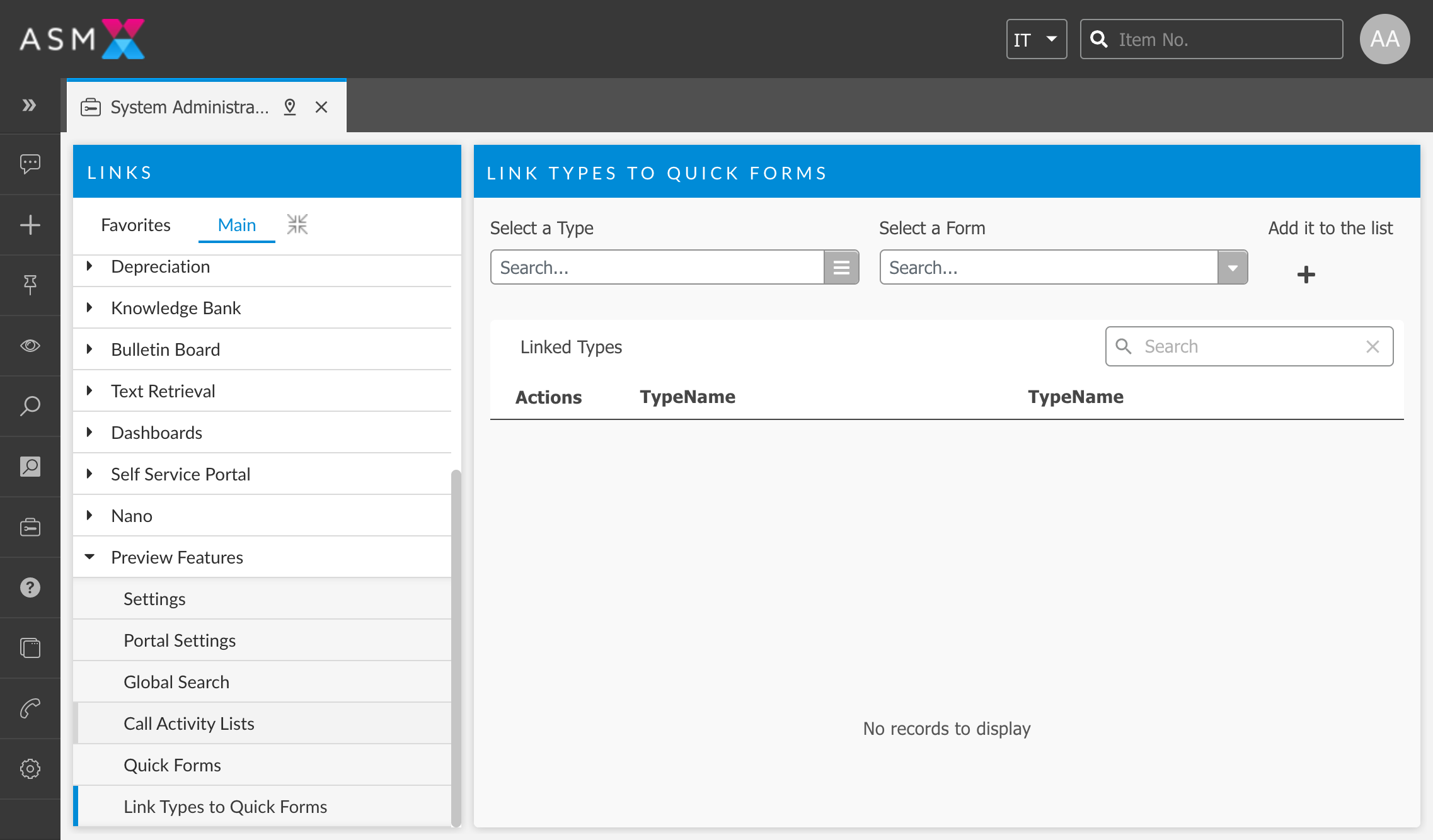 Link Types to Quick Forms