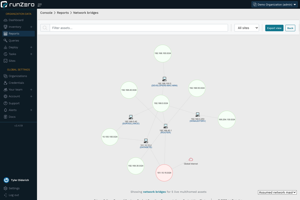 It will show all assets that are dual homed which means they're connected to two network segments