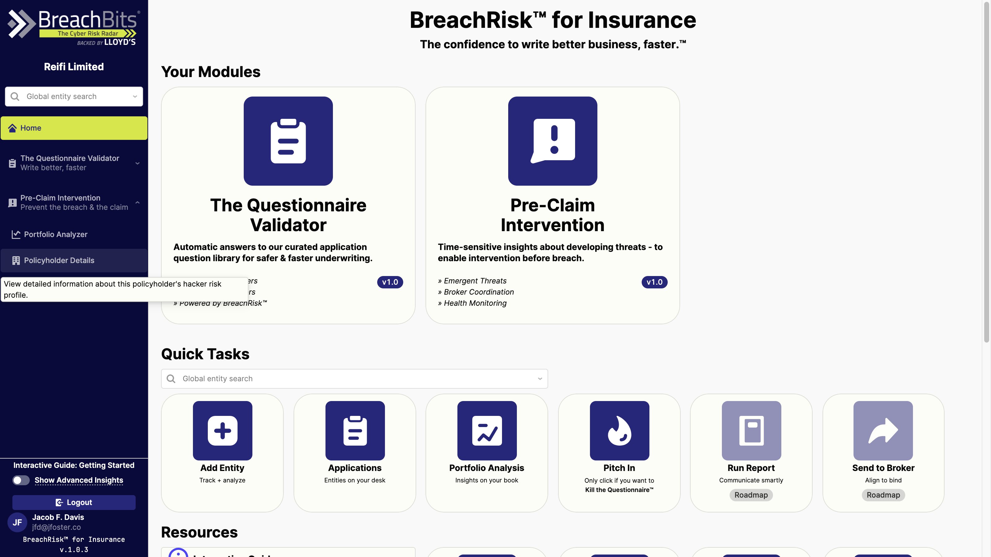 Click on Policyholder Details to review or manage the risk profile of a specific policyholder.