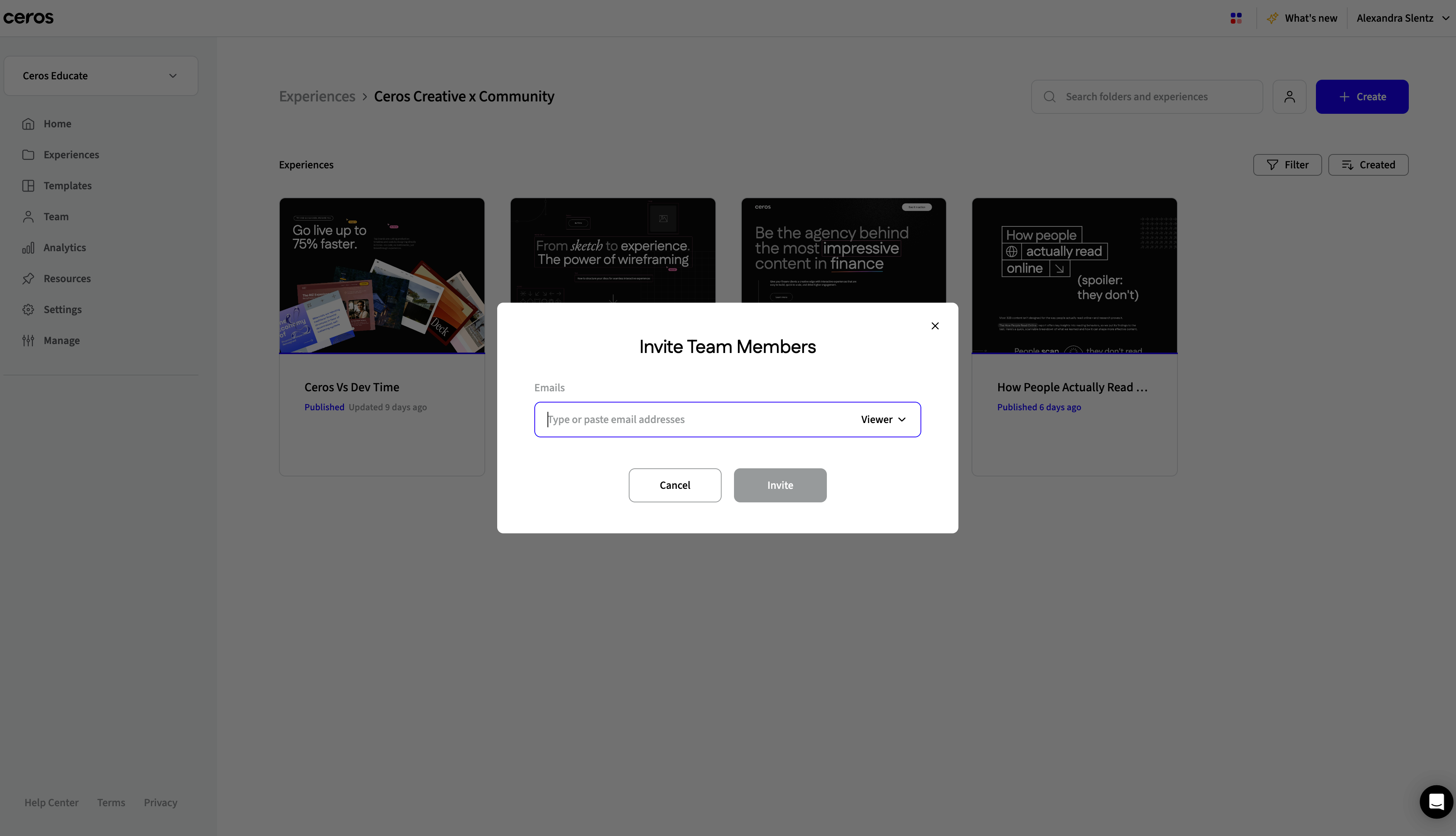 Here is the drop-down menu of the different team member options.