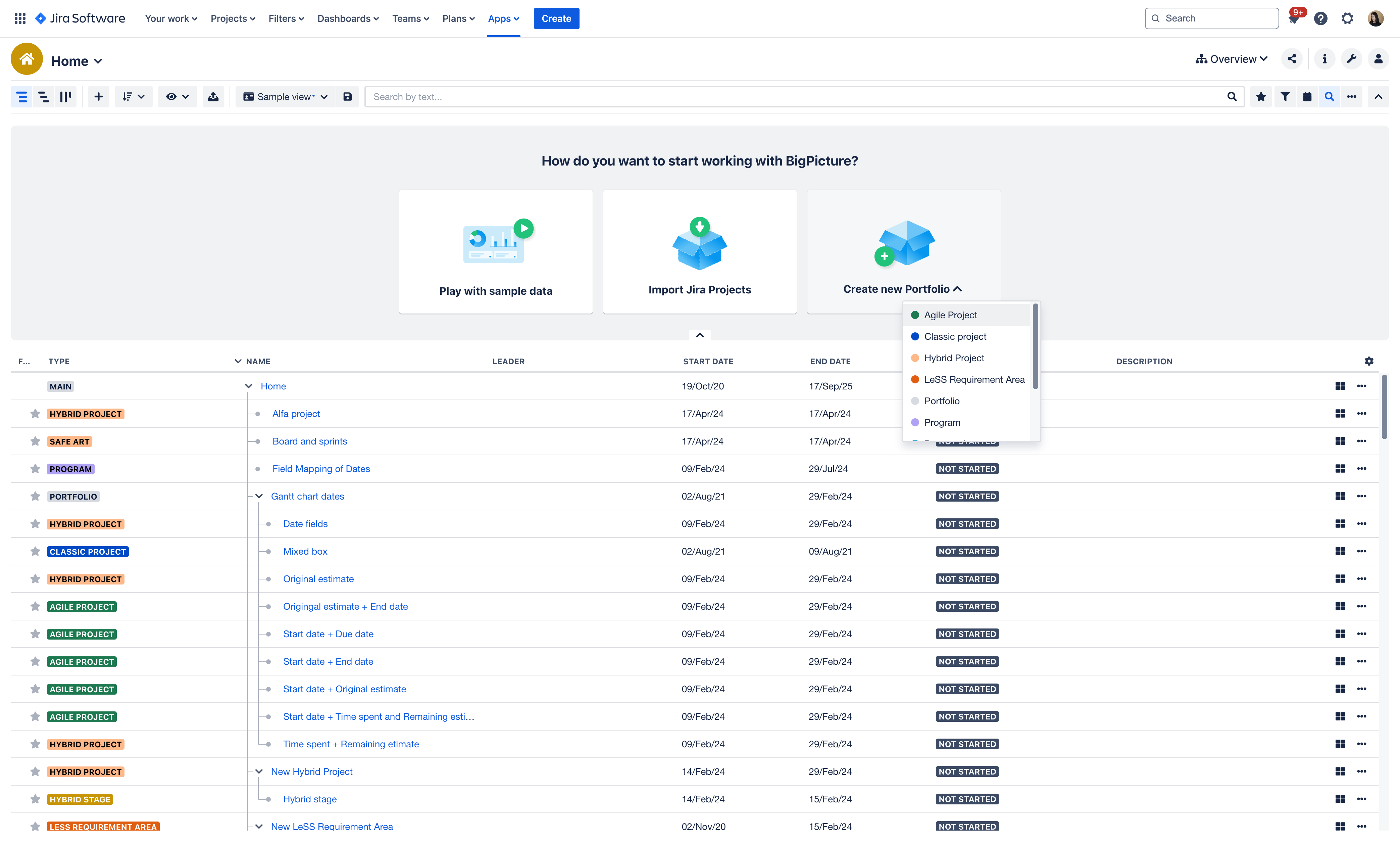 Select the Portfolio type