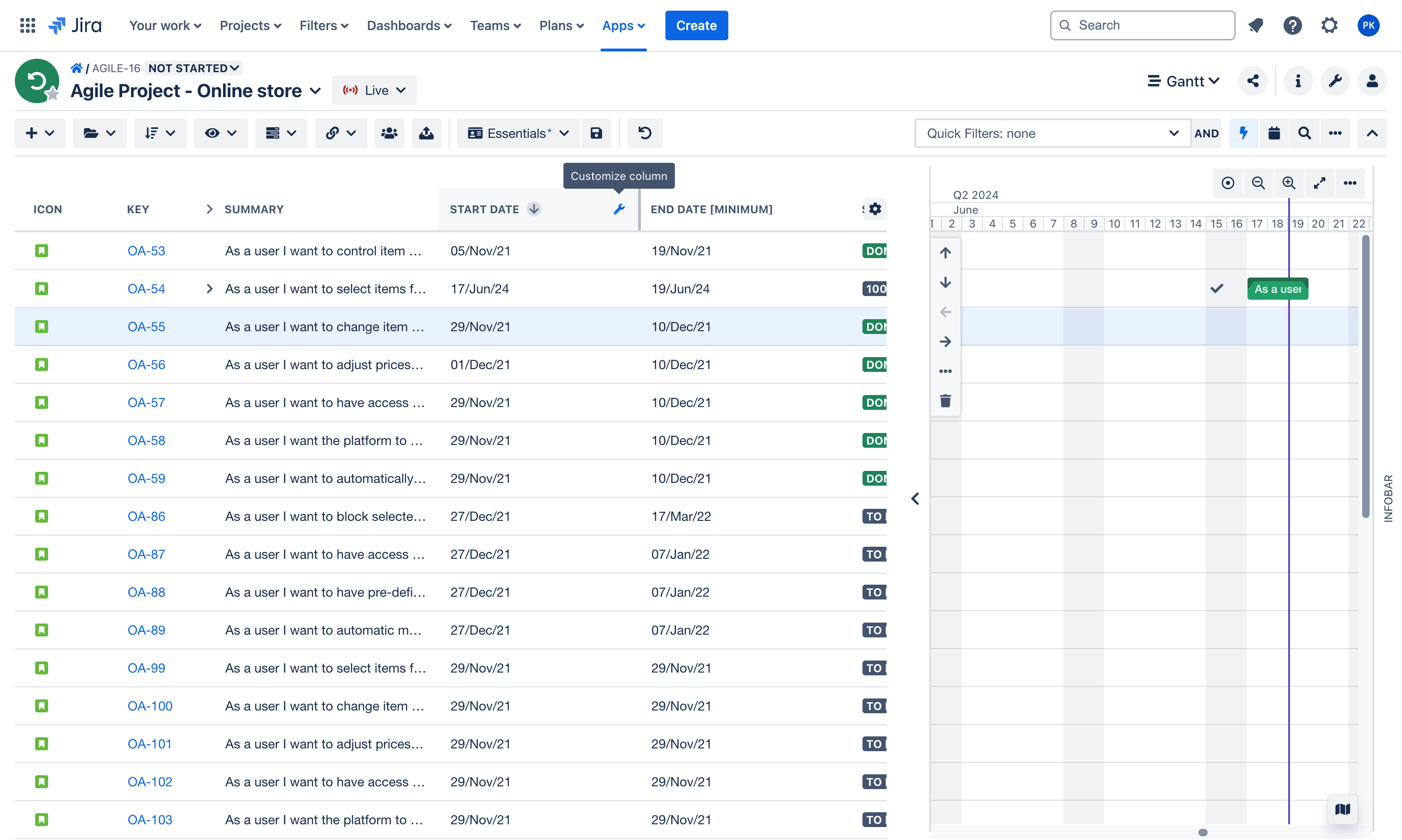 Click the column settings icon to set the aggregation