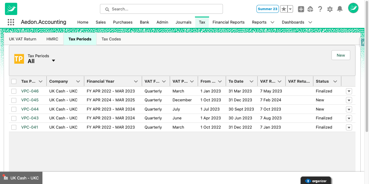 From the Tax Period Menu, We can view a full list of all the VAT Periods, who would have guessed.