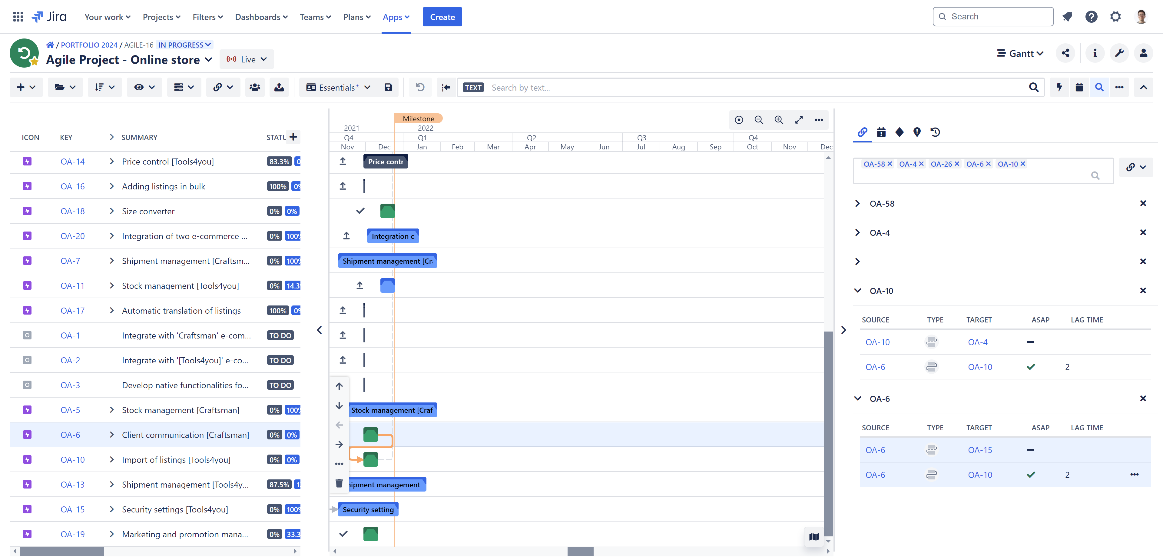 The timeline is now focused on the source task.