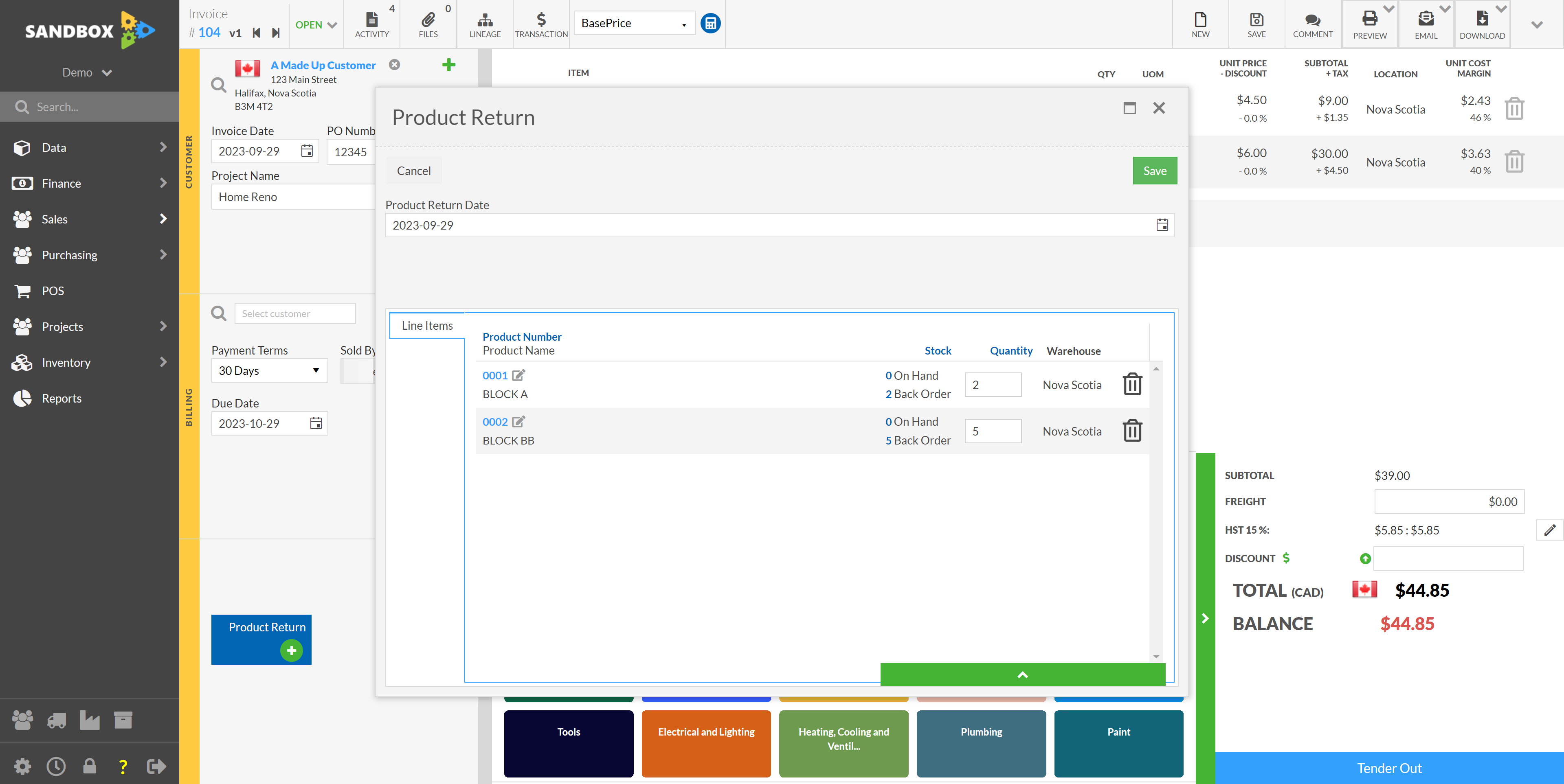 Remove lines not being returned and update quantities if necessary.