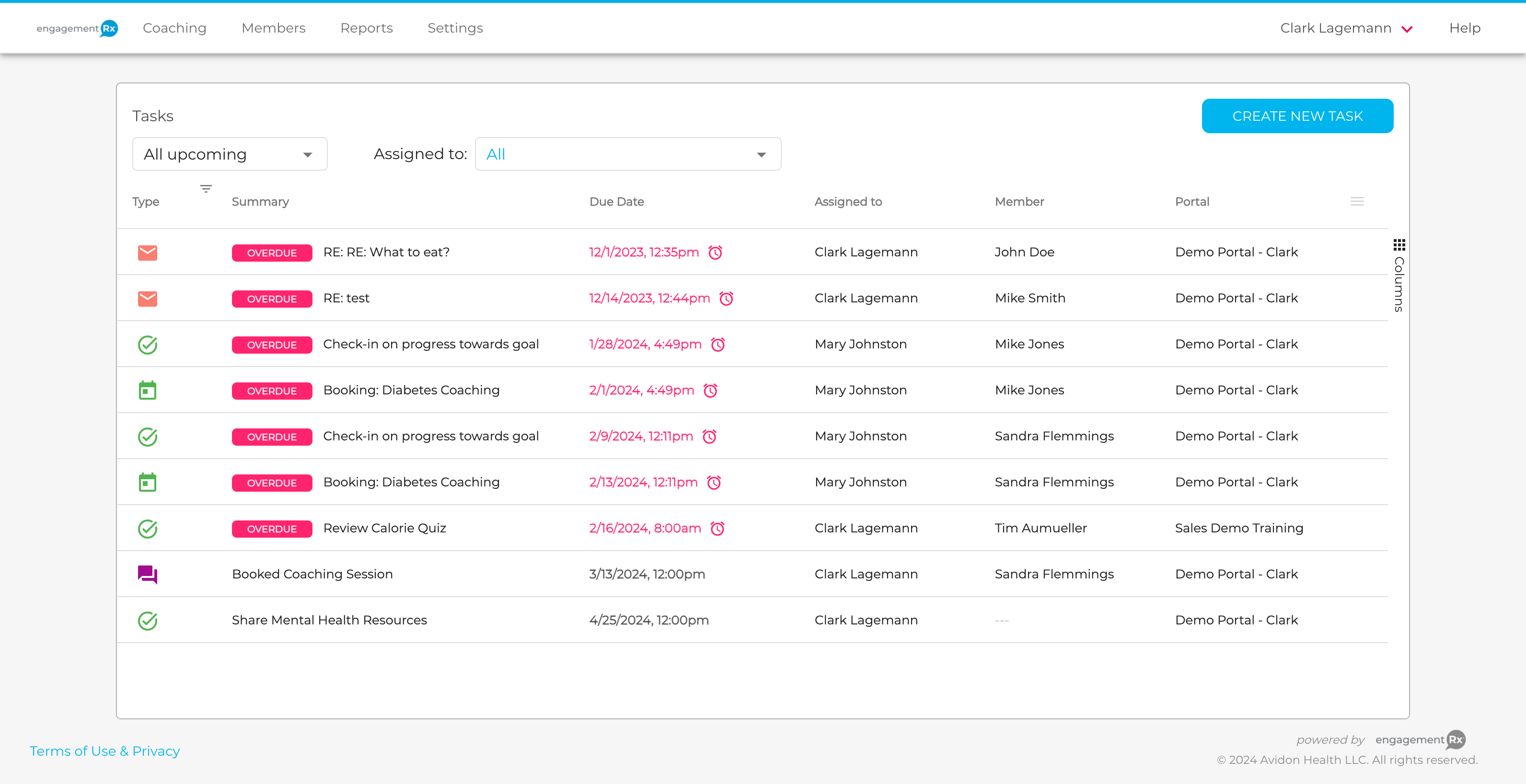 Your Coaches can take immediate action or view more information by clicking the task.