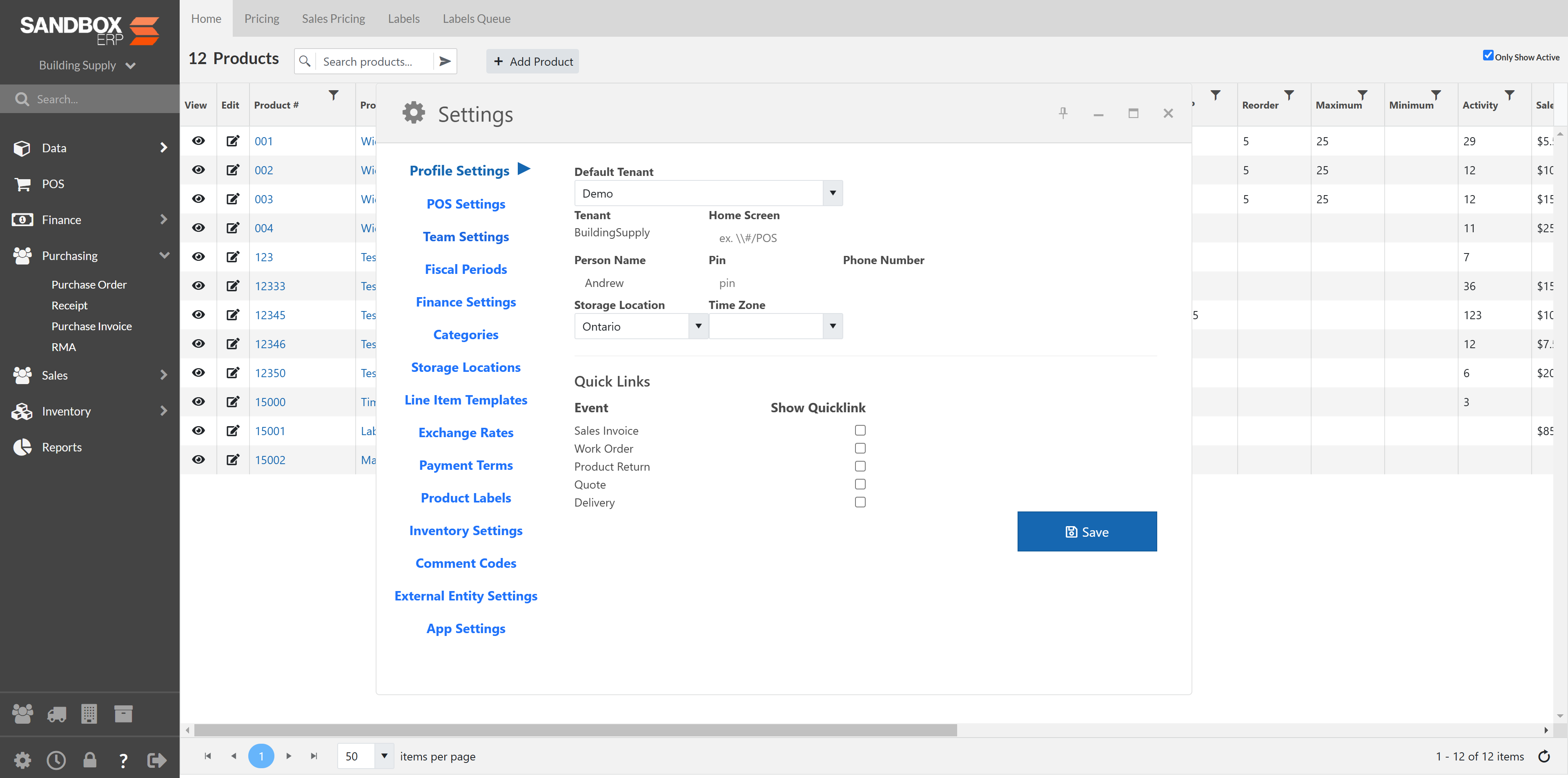 Select Team Settings