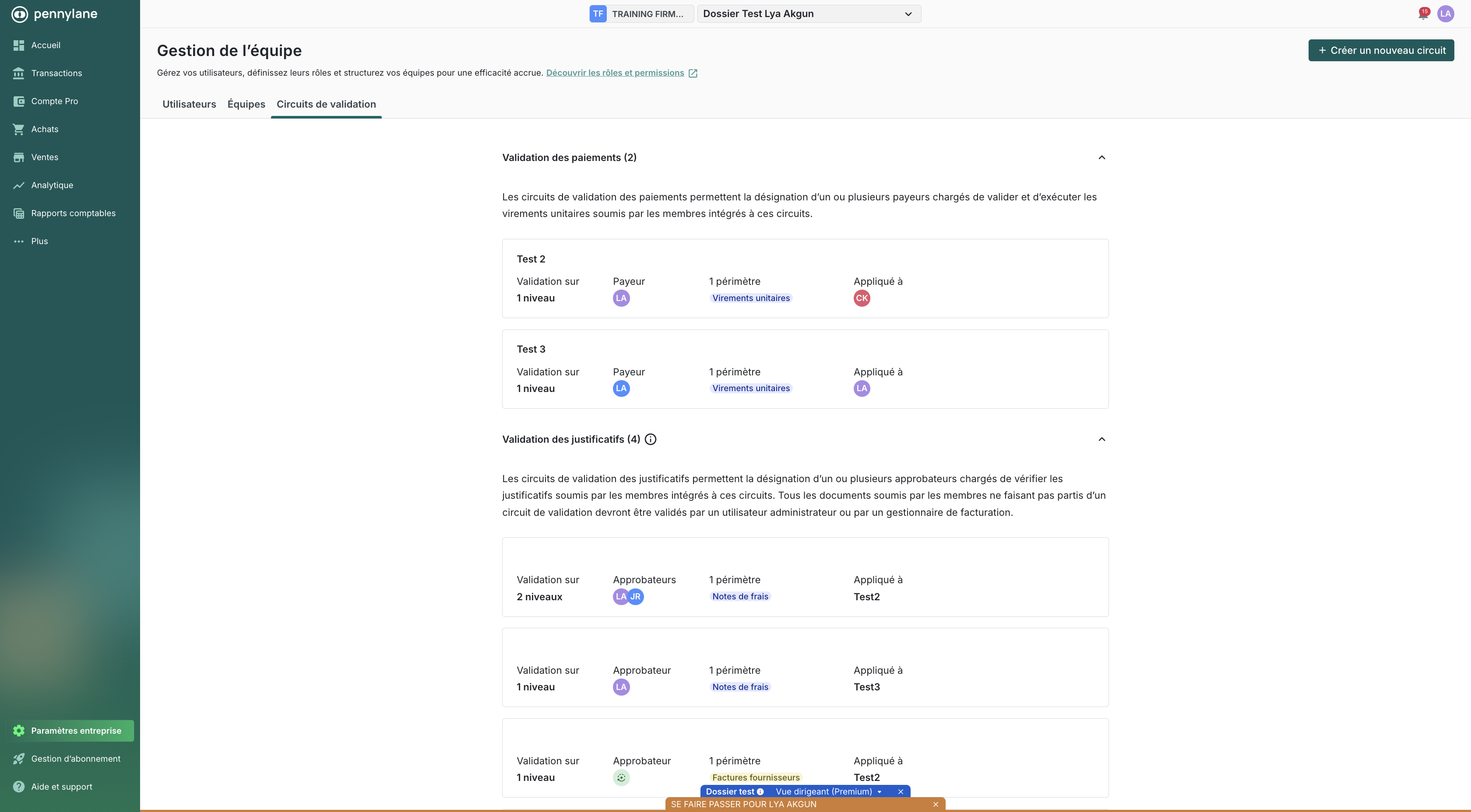 Depuis les paramètres > Gestion de l'équipe > Circuits de validation, cliquez sur + Créer un nouveau circuit