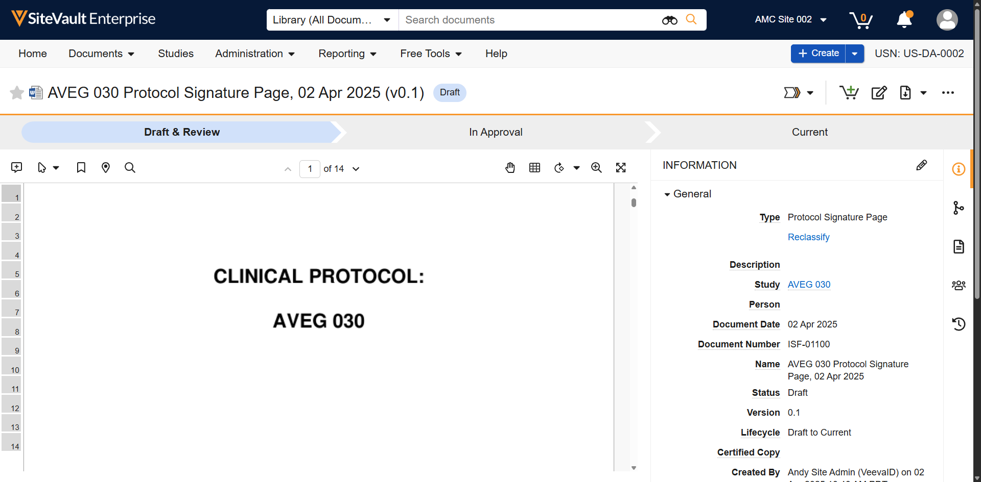 Select the document **Worklow Actions** menu