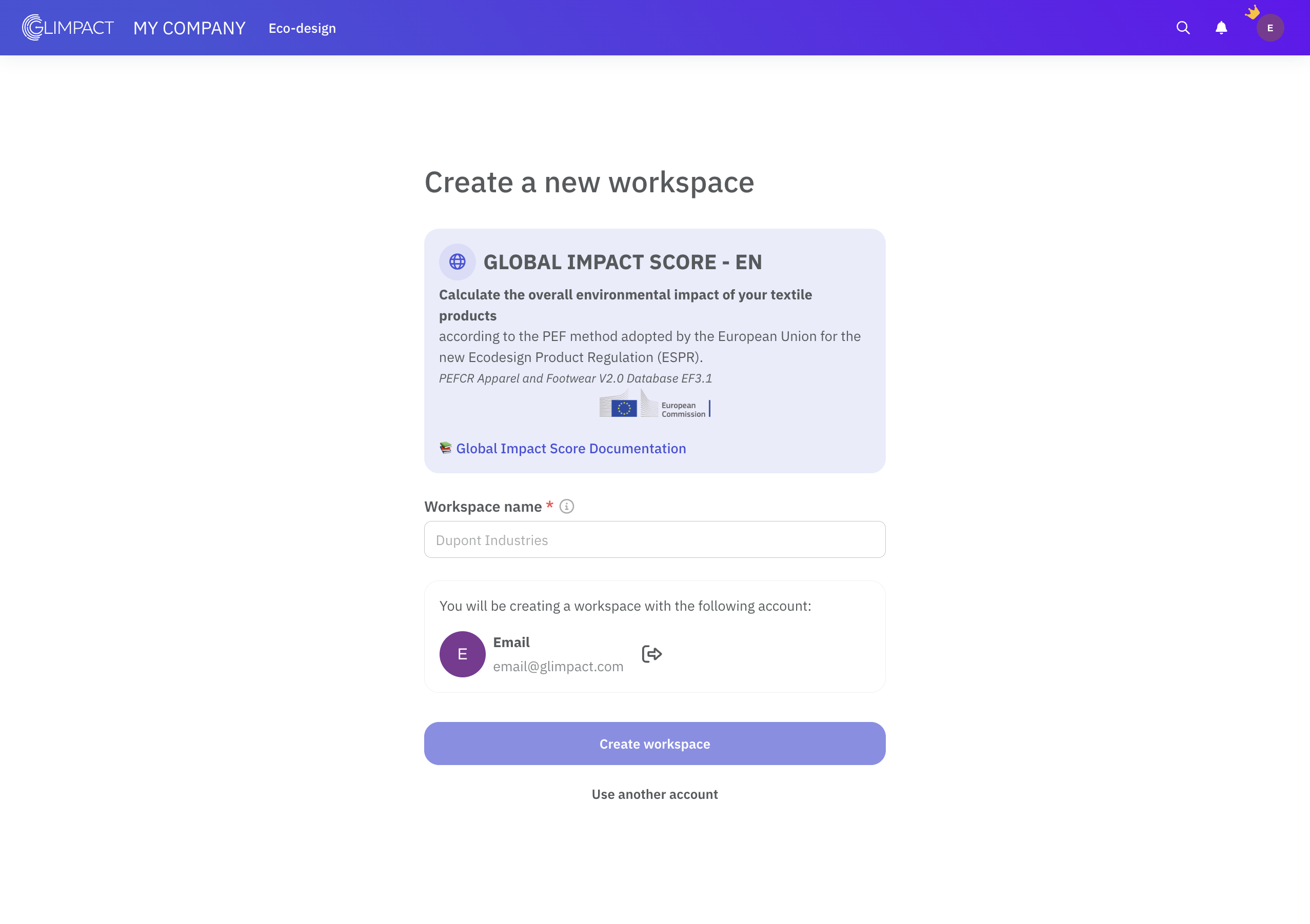 Enter the name of your new workspace