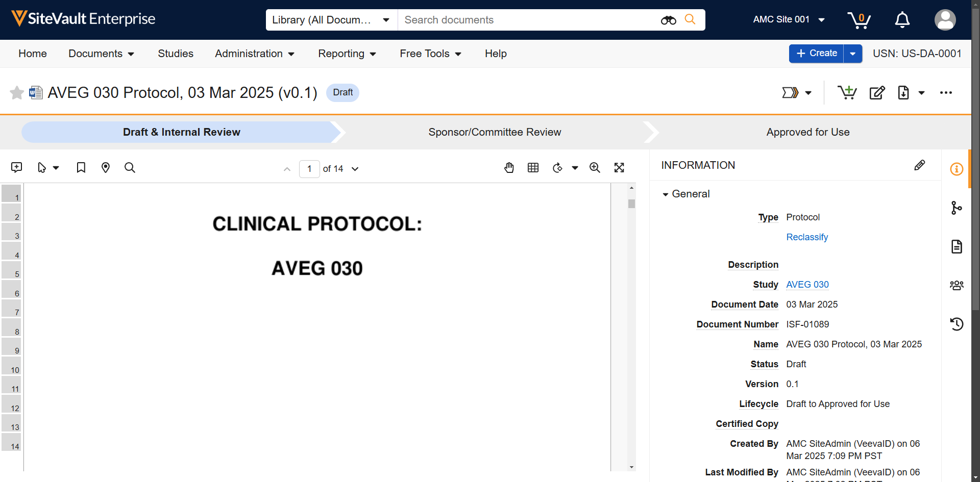 Open the **All Actions Menu** on the Draft document