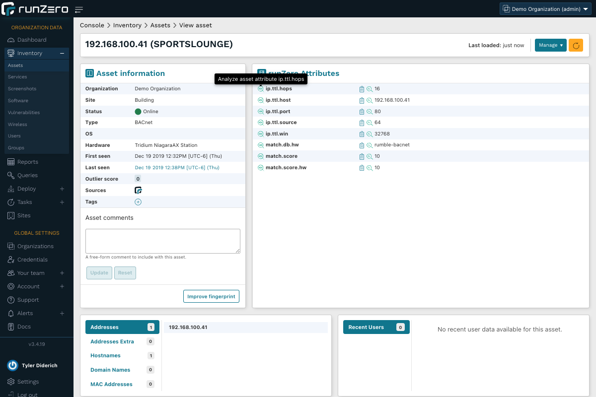 Have you ever wondered what the breakdown of a certain asset attribute in your environment is? Simply click the magnifying glass icon to open an Asset attribute report.