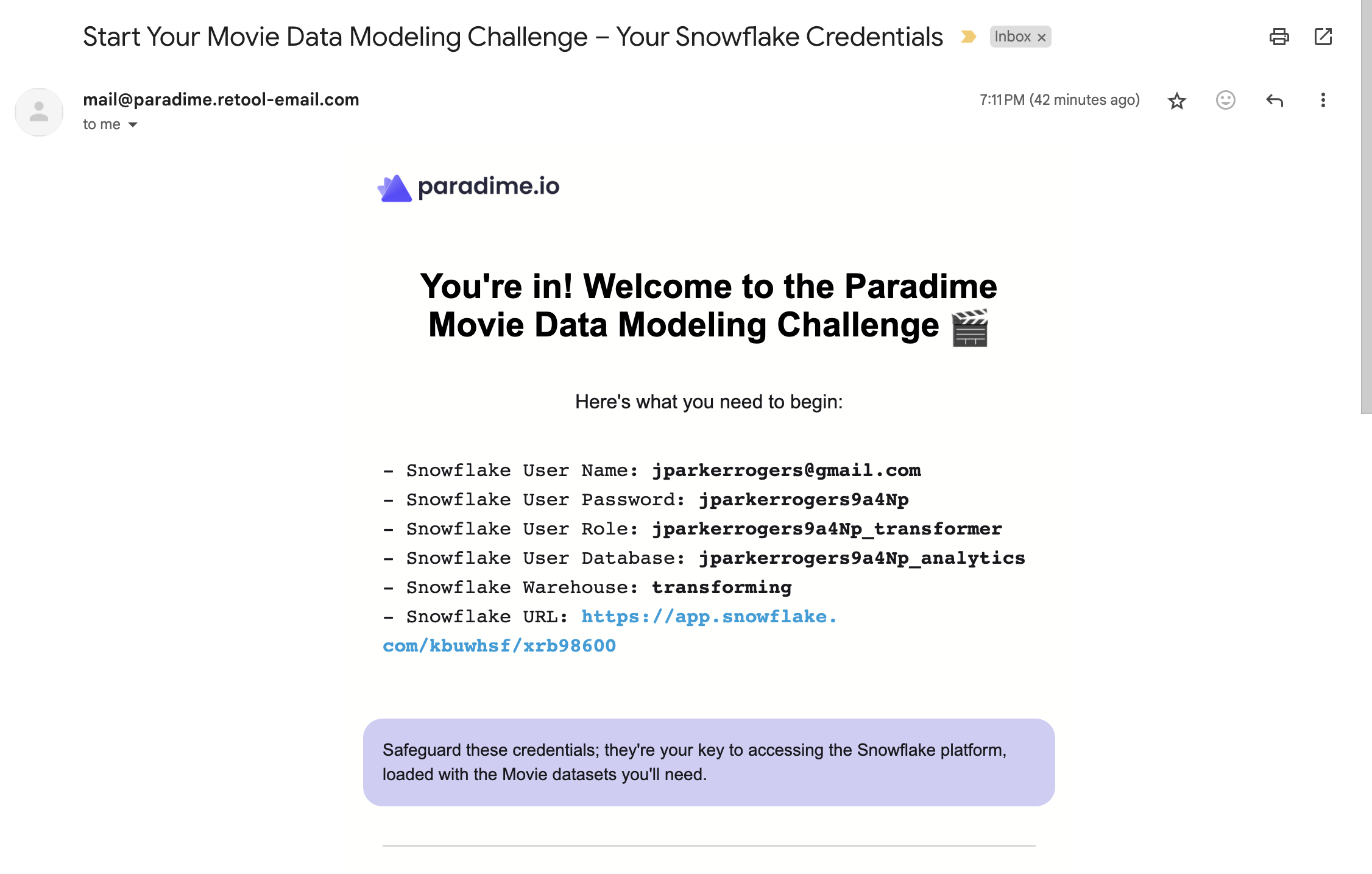 Click link to enter the Challenge's Snowflake Data Warehouse