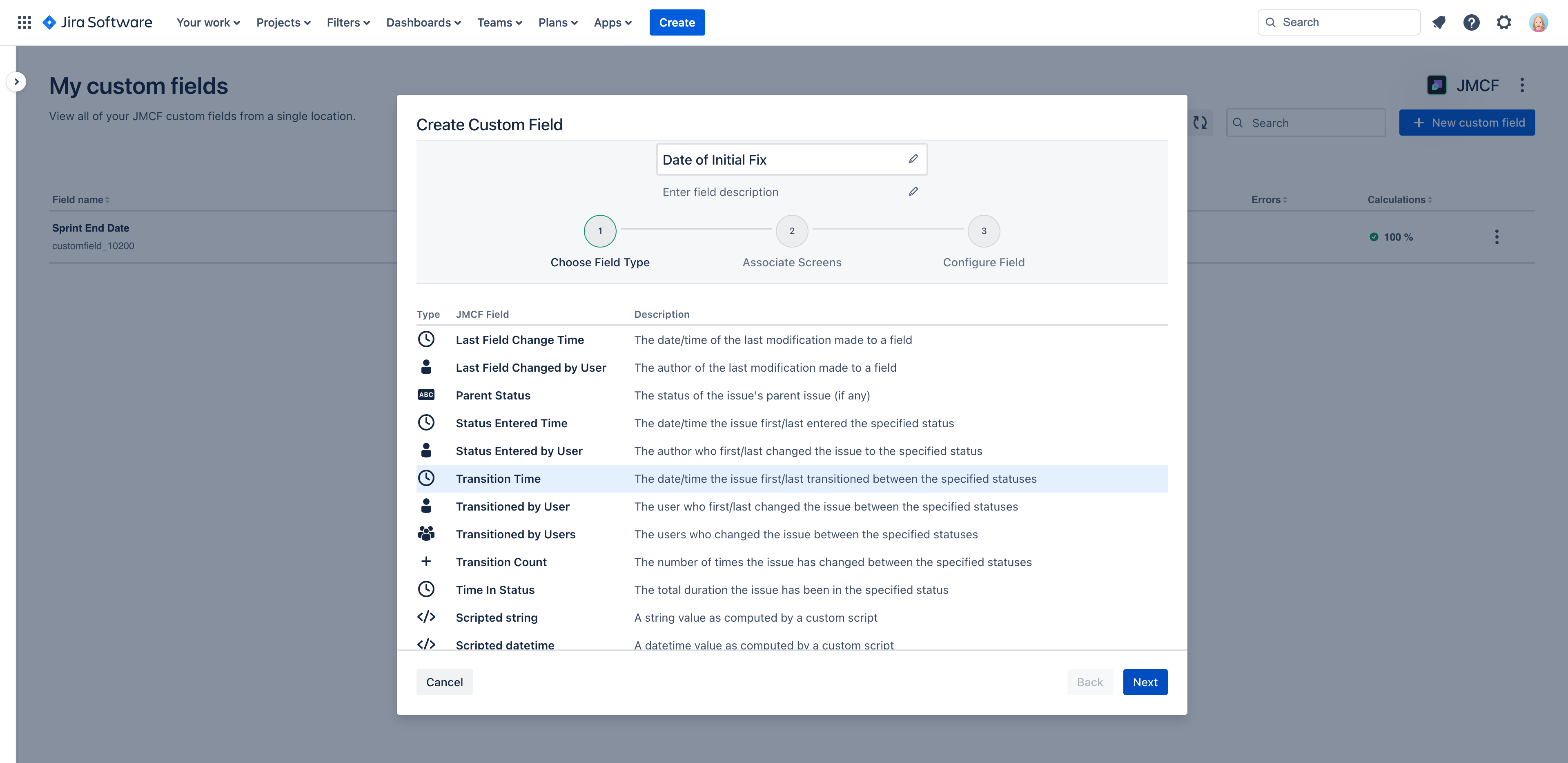 Select this field type to display the date/time the issue transitioned to "Done"