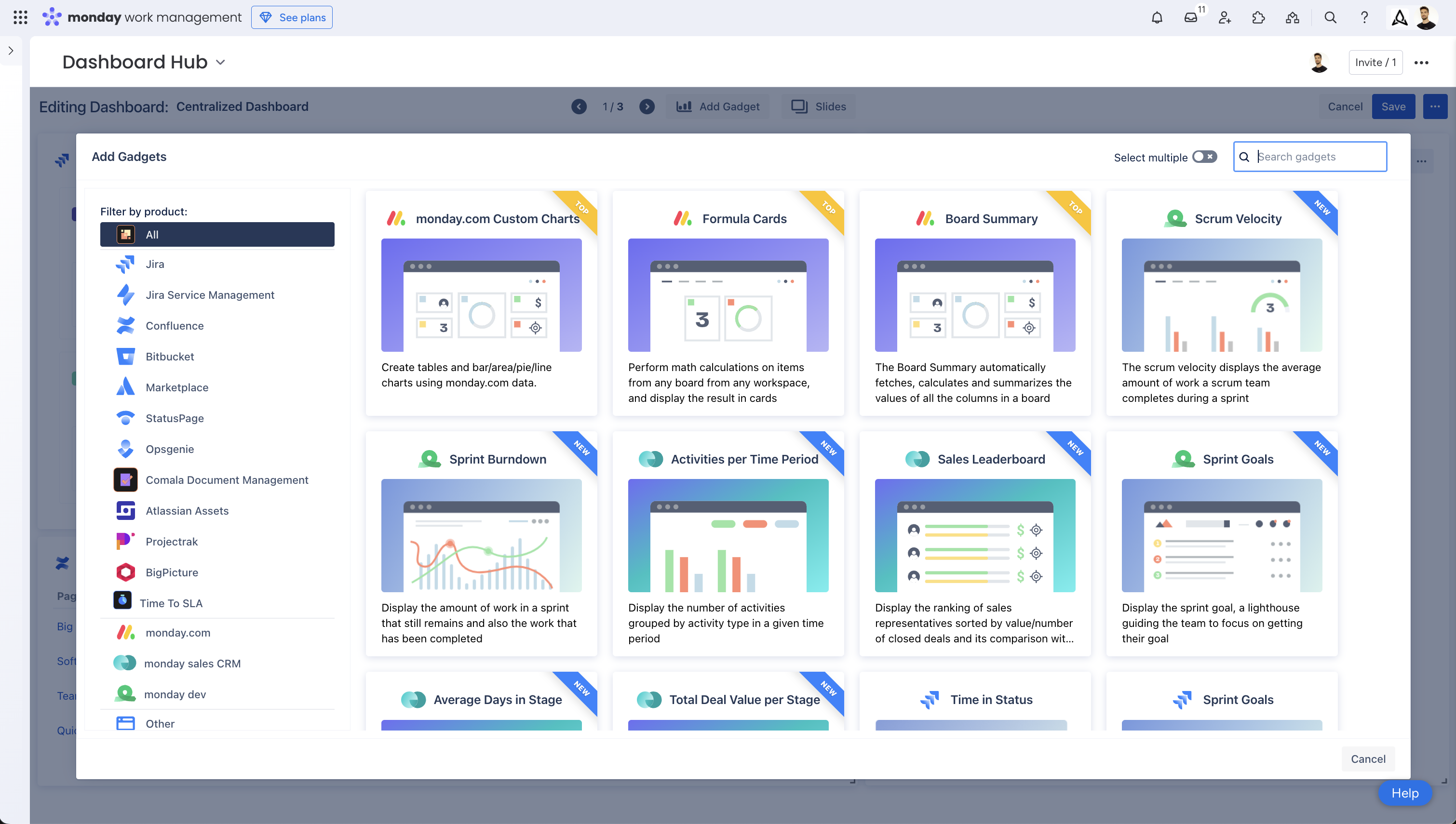 Dashboard Hub provides more than 15 different product integrations.