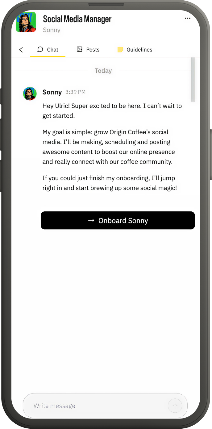 Sonny can post on Instagram, Linkedin, Facebook, X and Google My Business. Let's see how he does it.