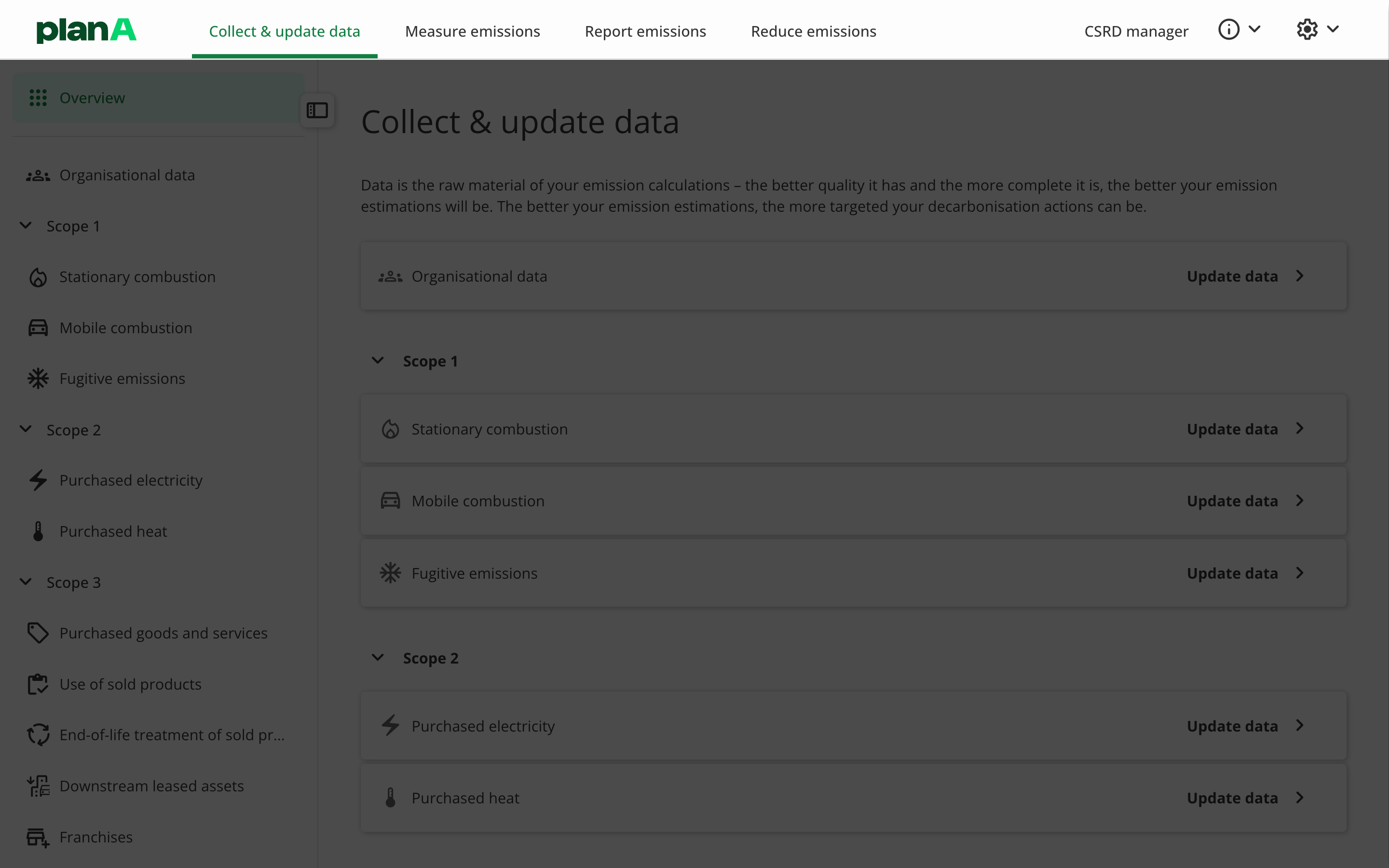 Collect, measure, report, and reduce your emissions. With Plan A, you can manage your entire net-zero journey – including CSRD reporting.