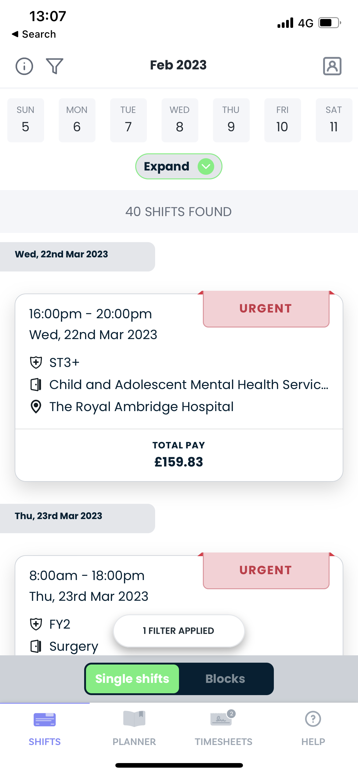 Blocks are accessible via the dedicated tab at the bottom of the "Shifts' tab.