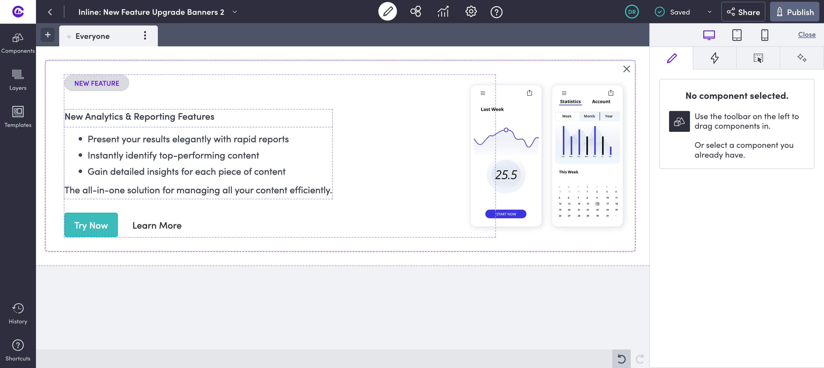 Select components in your canvas to style them