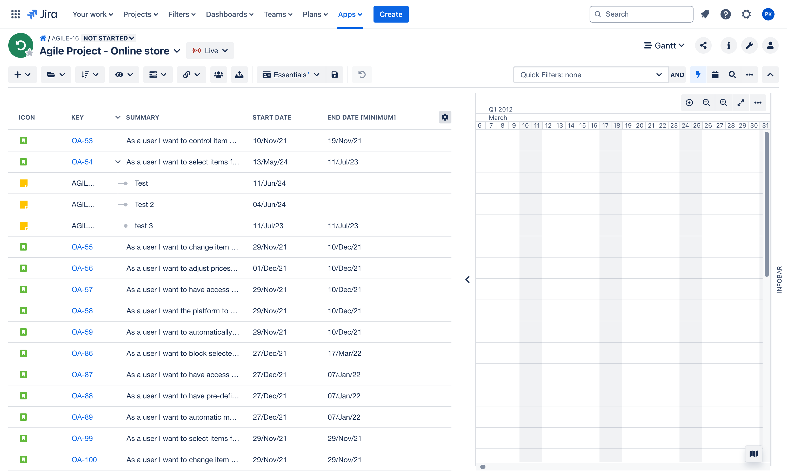 Click here to access the column settings