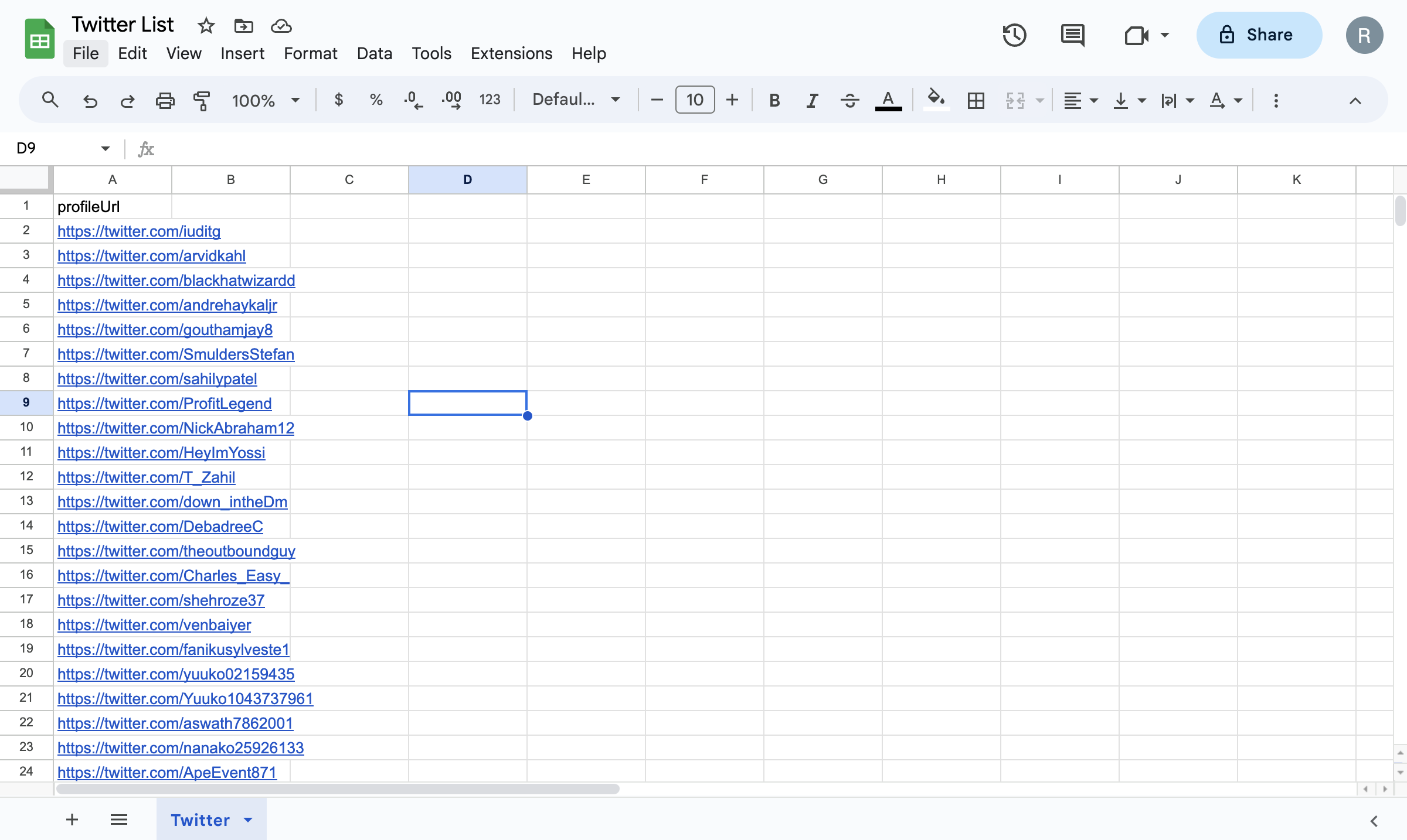 Add your list of Twitter URL