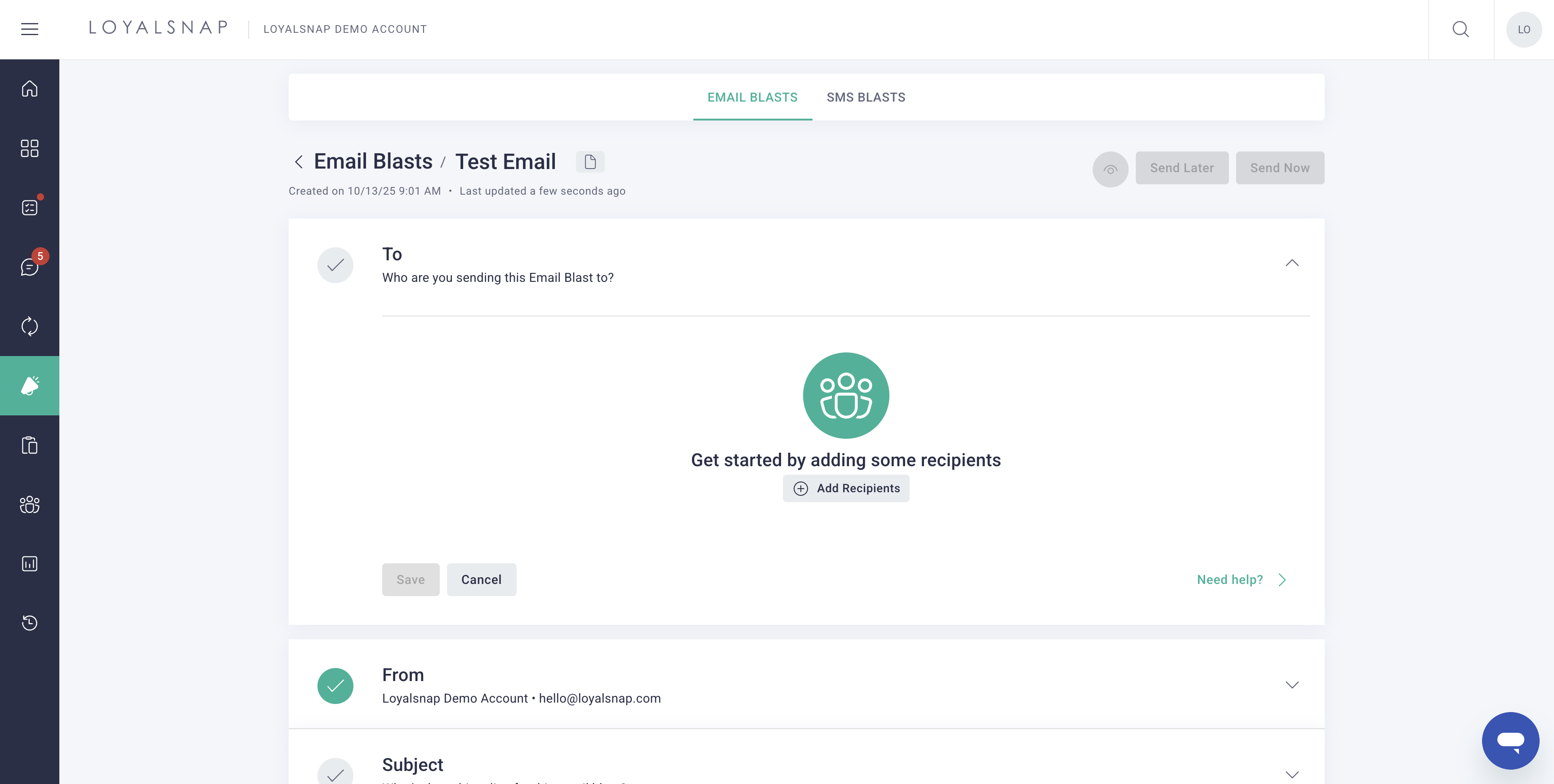 **Add recipients** by choosing a preset group or by creating your own custom filters.