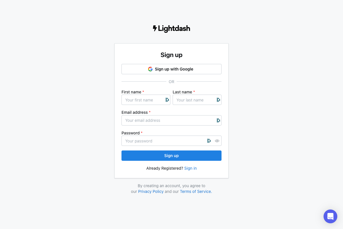 Create a free Lightdash Cloud account:

https://app.lightdash.cloud/register