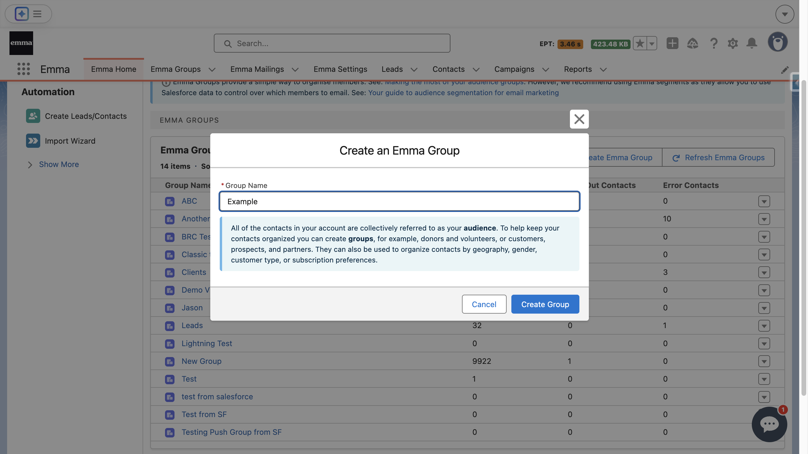Just type in a name and click Create Group.