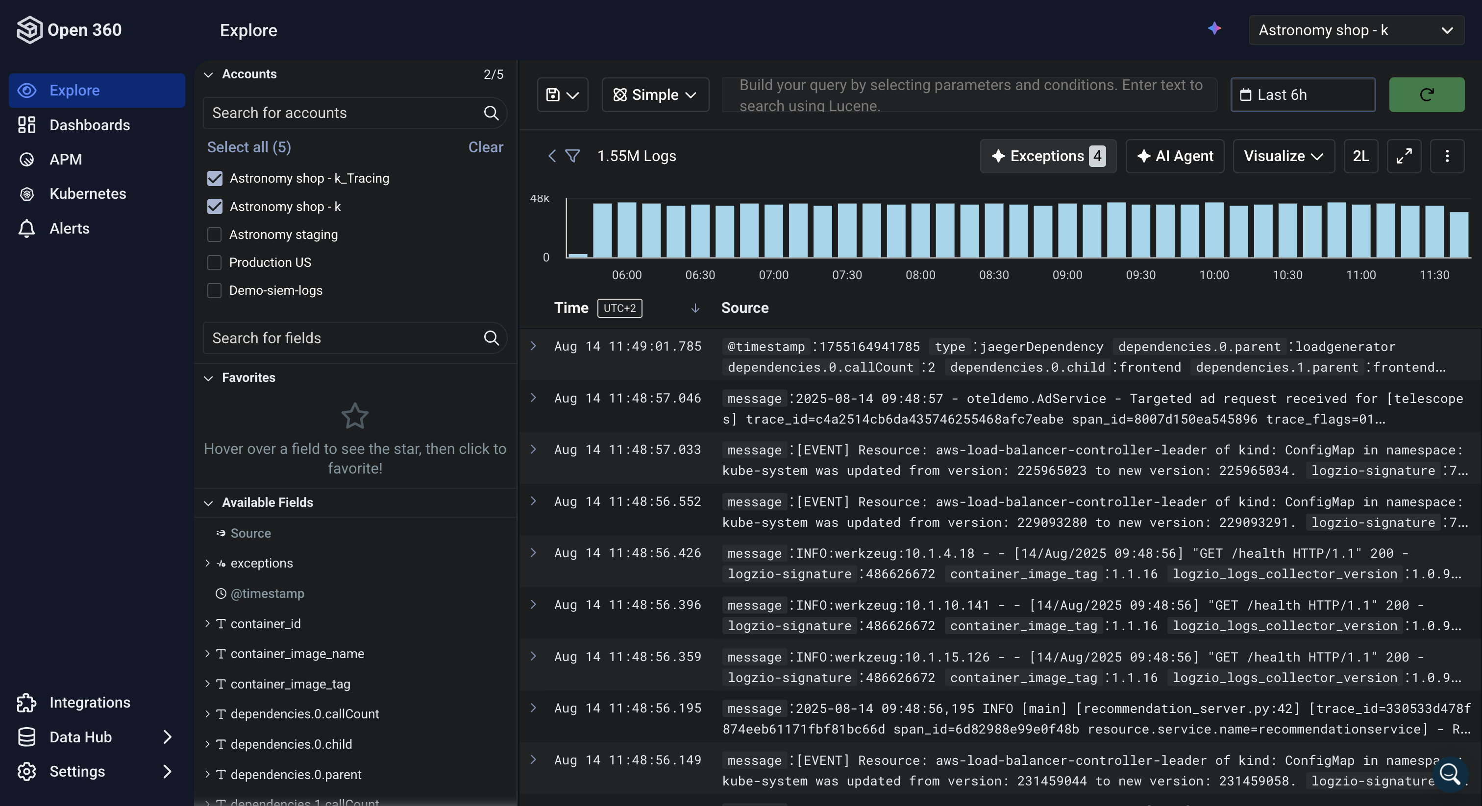 With the **AI Agent** we can **investigate logs, explore metrics, proactively analyze alerts, and understand systems**, all in **one connected flow**, without the complexity of traditional investigations. 
