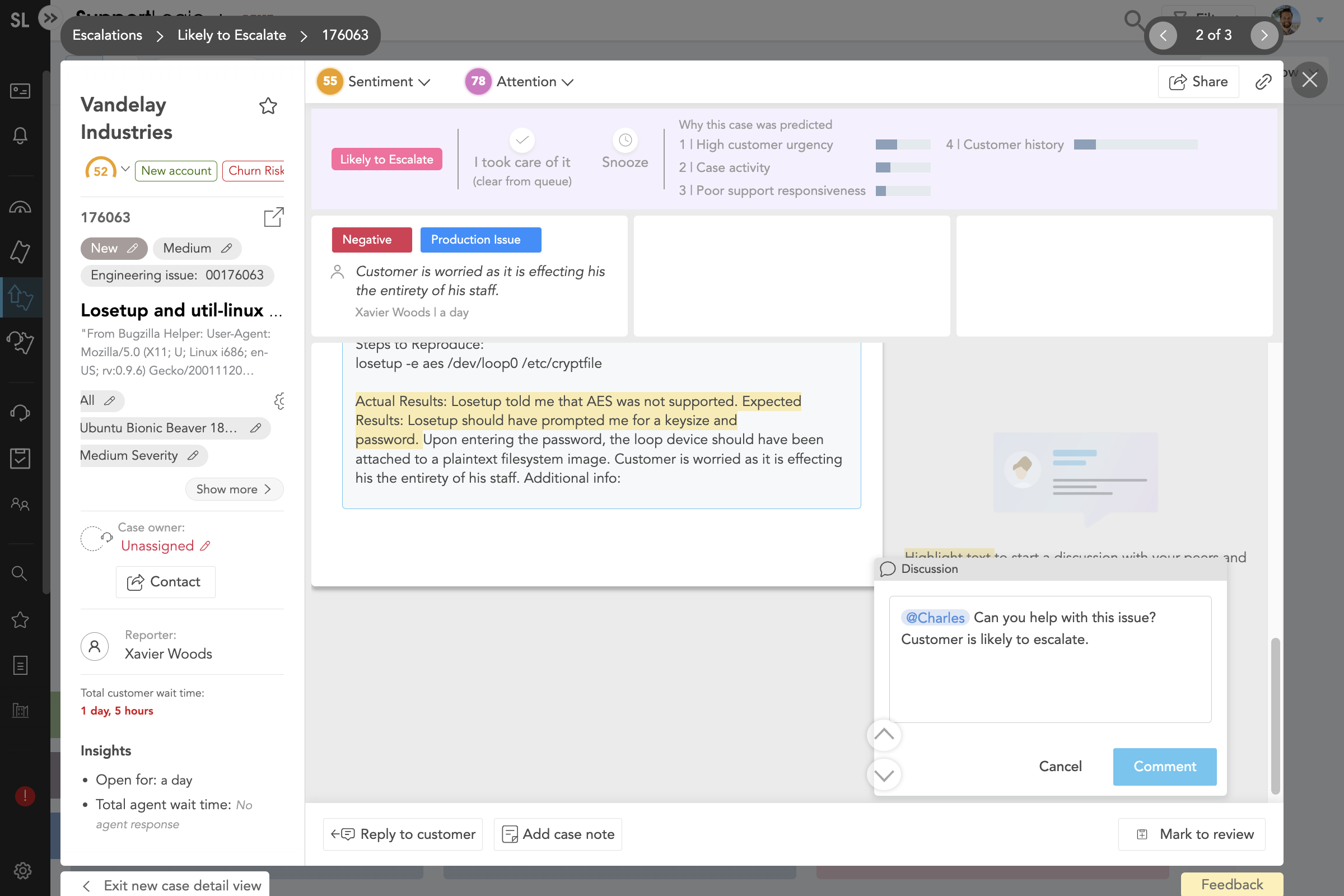 It's easy to select a portion of the case log and loop in a teammate.