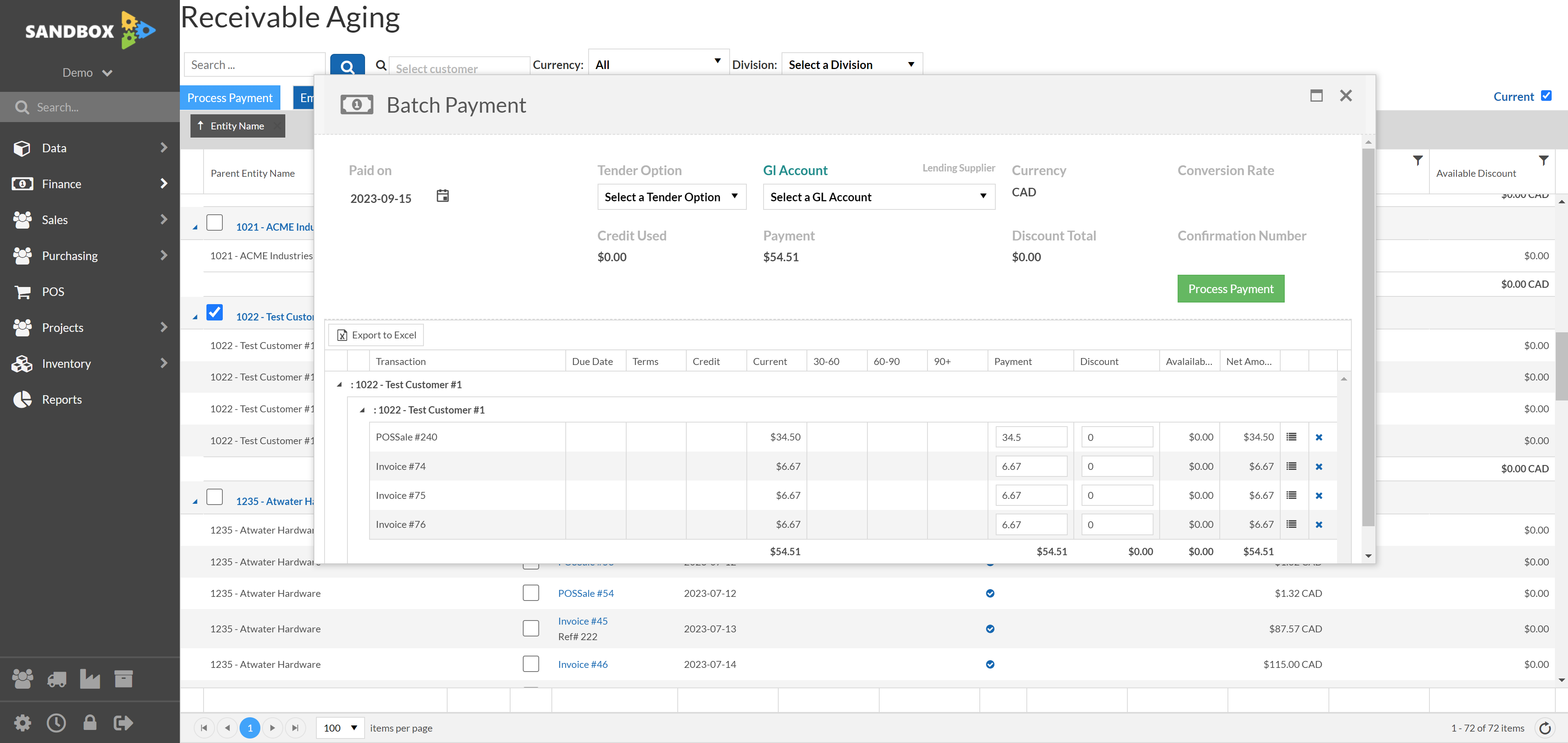 Select the Tender option and confirm the GL Account.