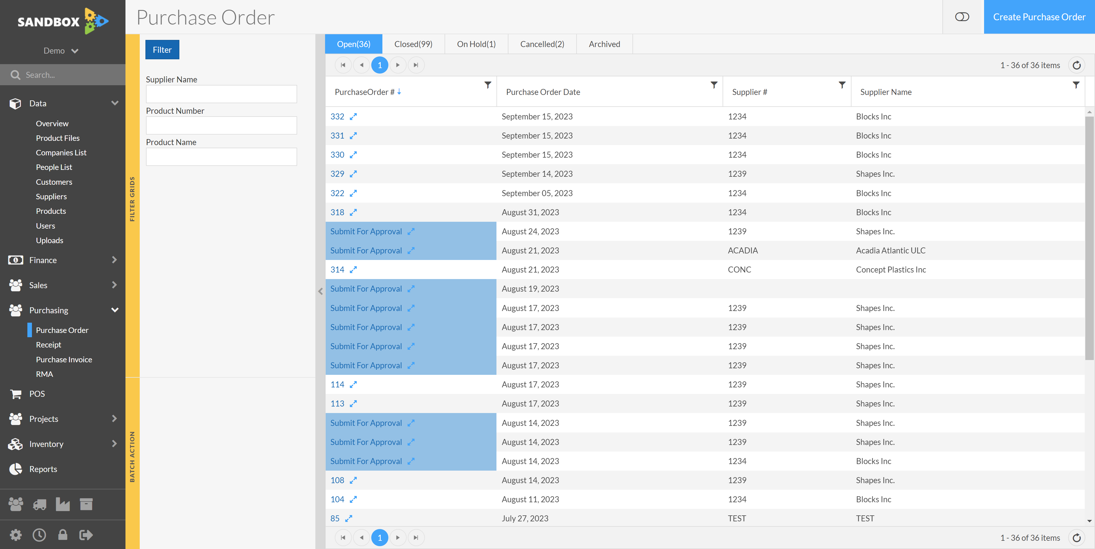 Click Create Purchase Order