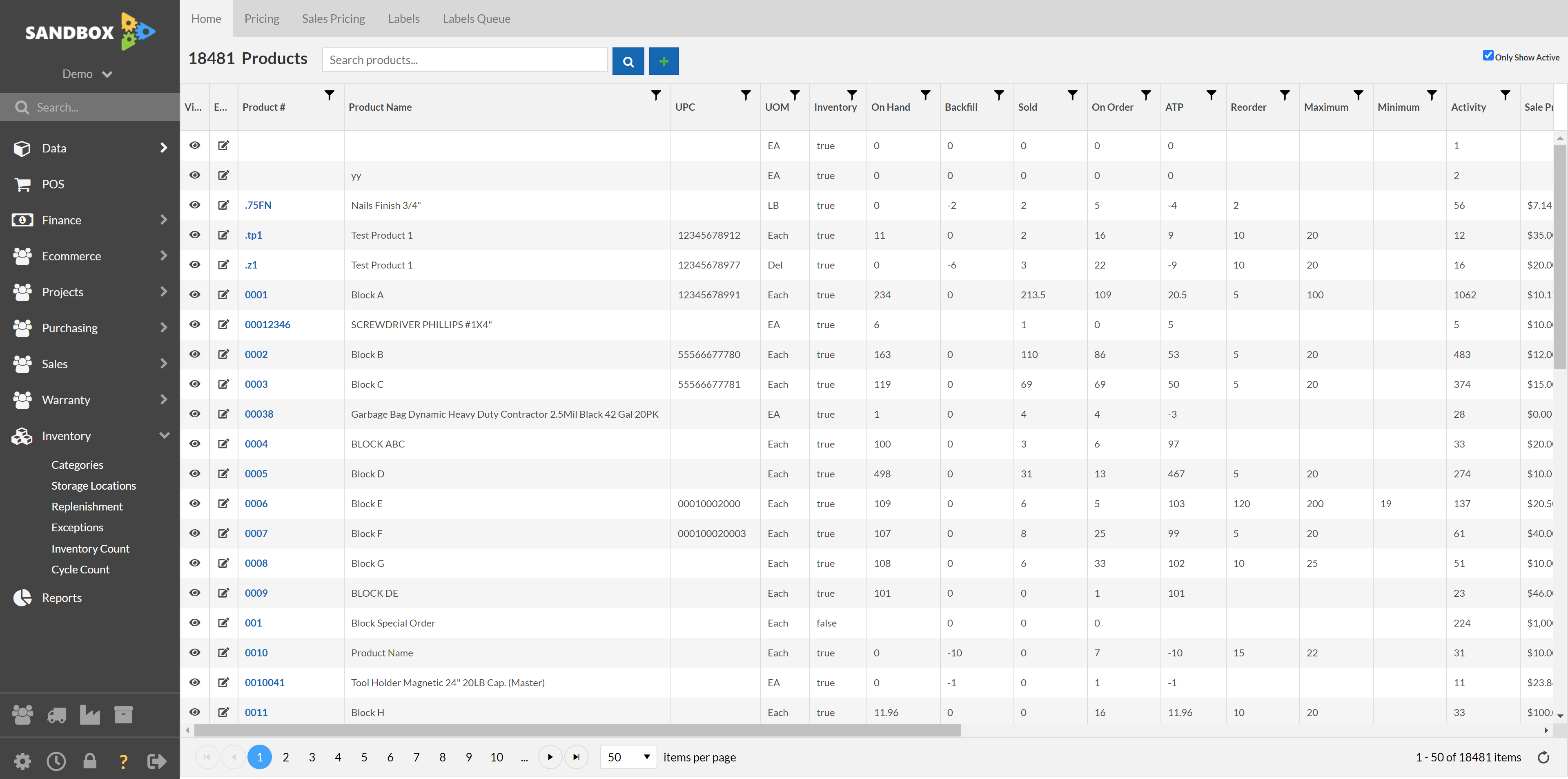 Click Inventory Count to create a manual count