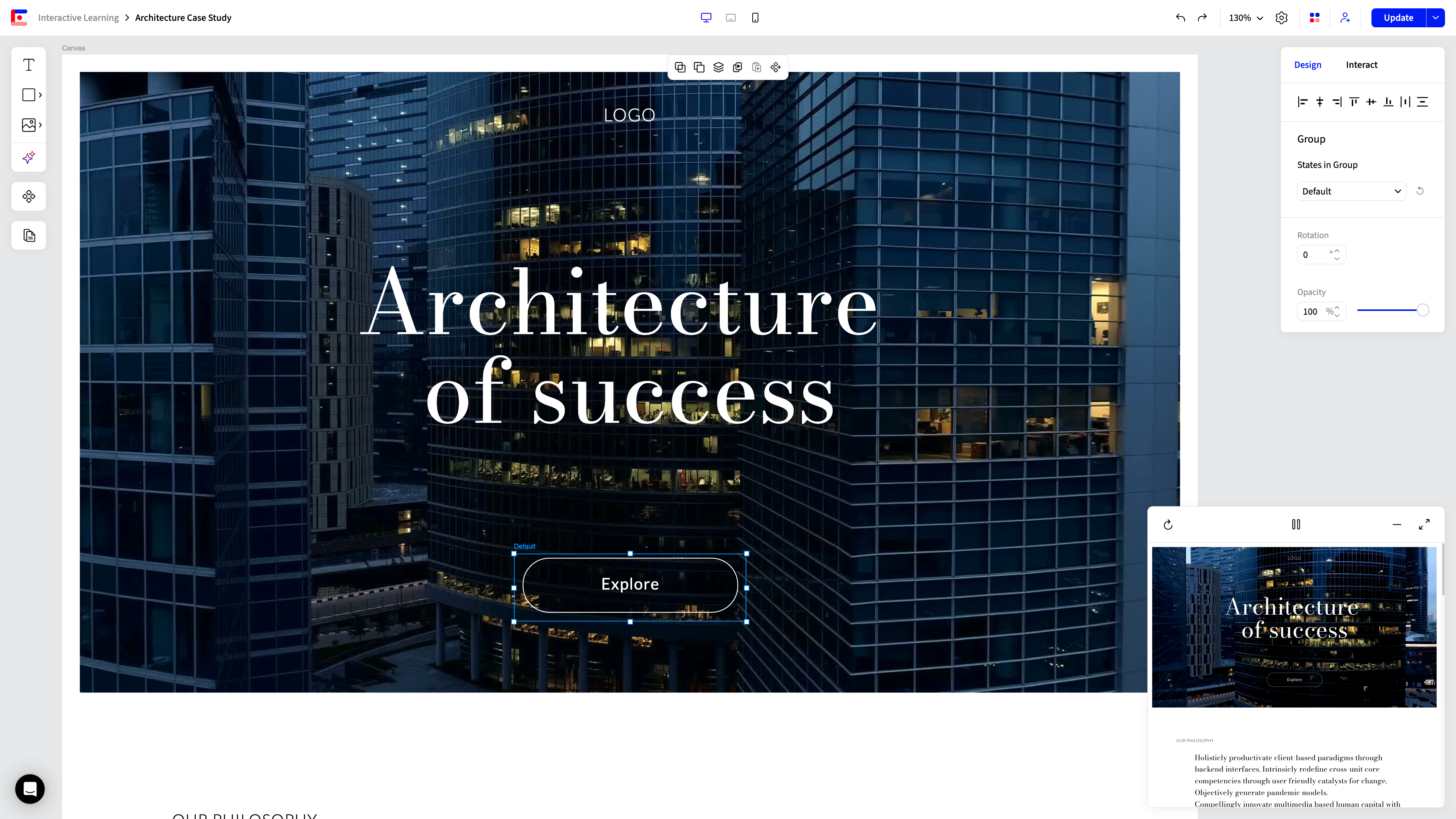 Open the Interact tab in the Inspector Panel.