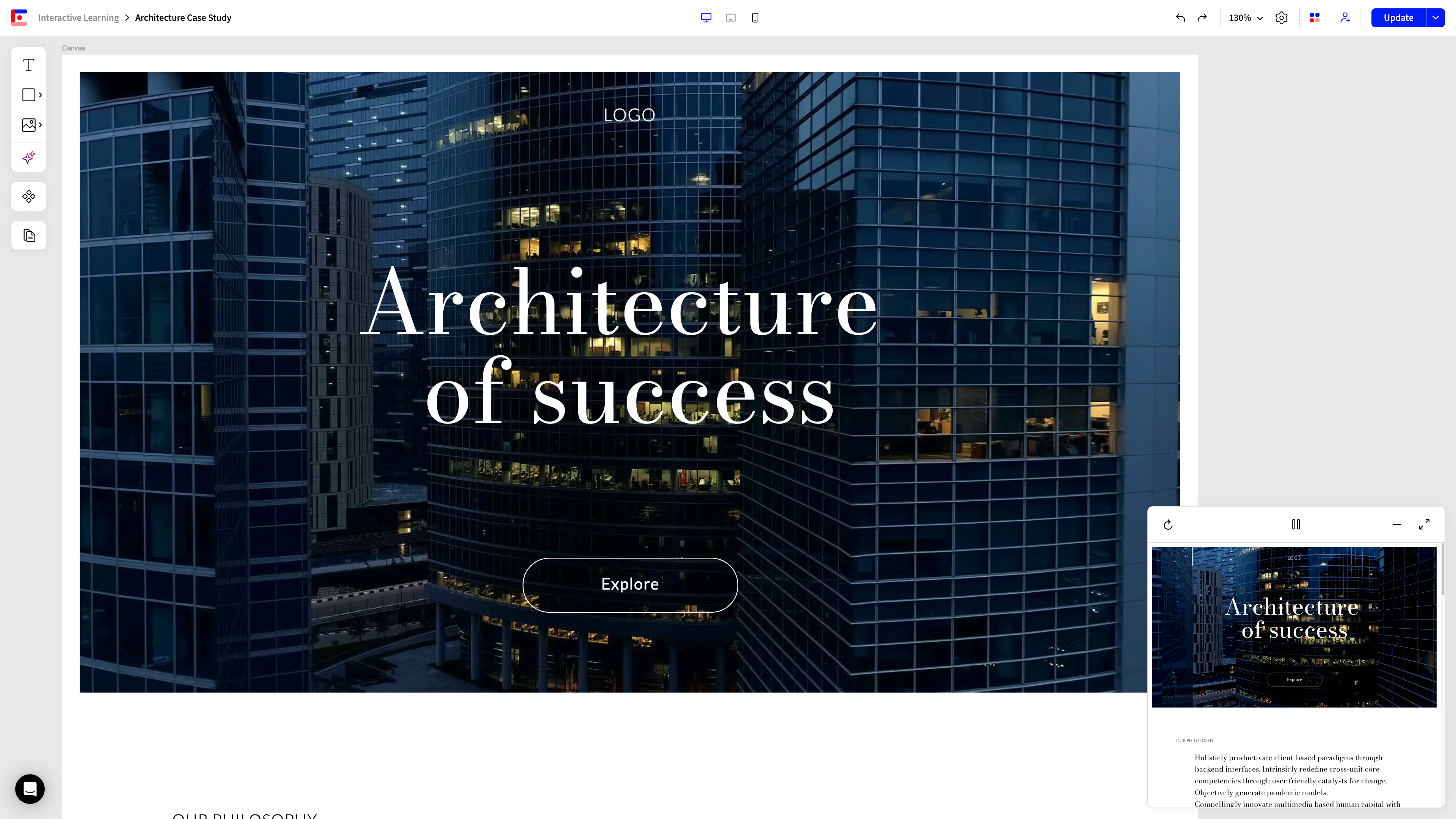 Select the target asset on the canvas.