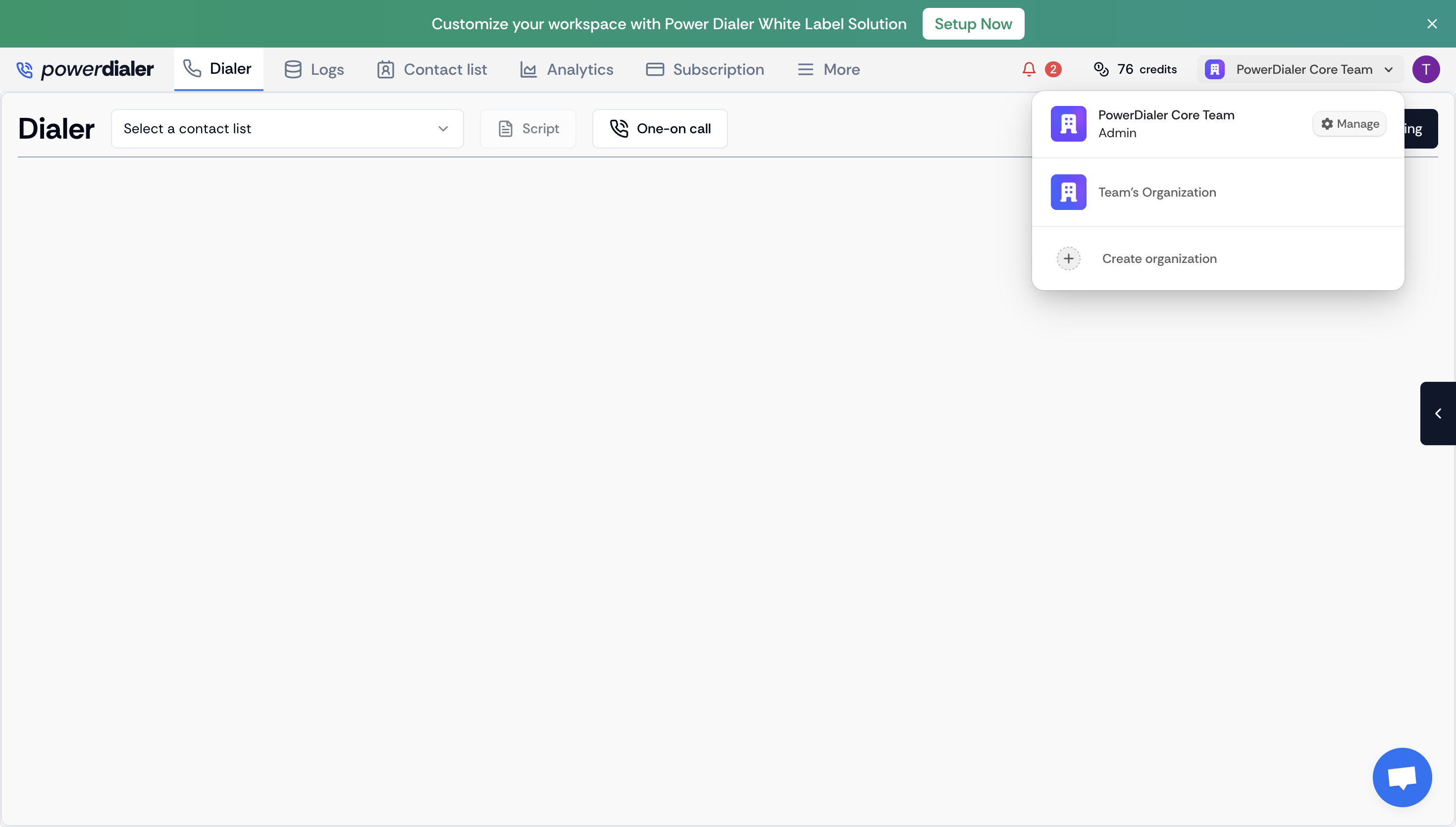 Click Manage to access your team's administrative settings.