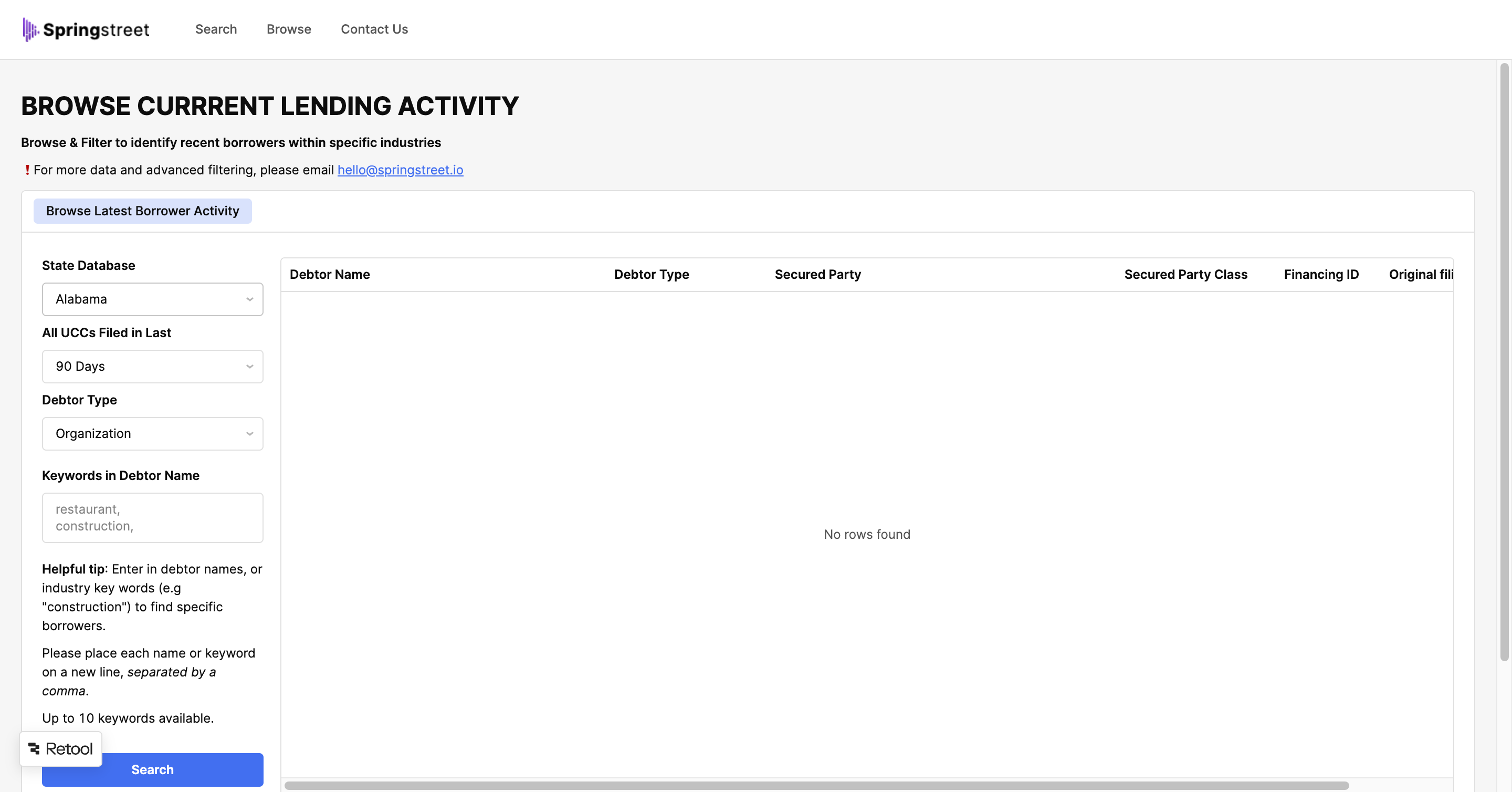 Start by selecting a **State** to filter the lending activity data.