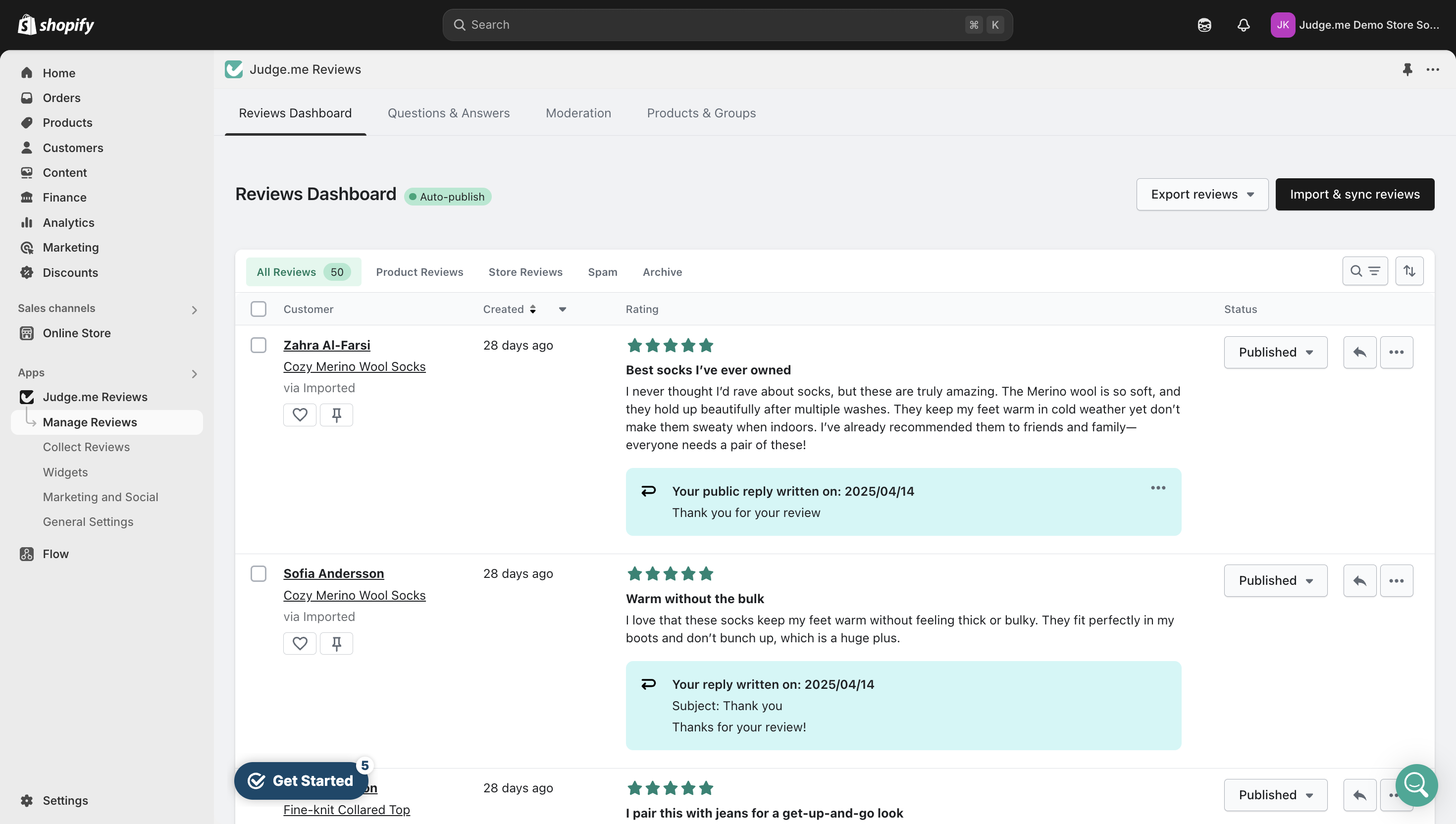 Click **Import & sync reviews**.